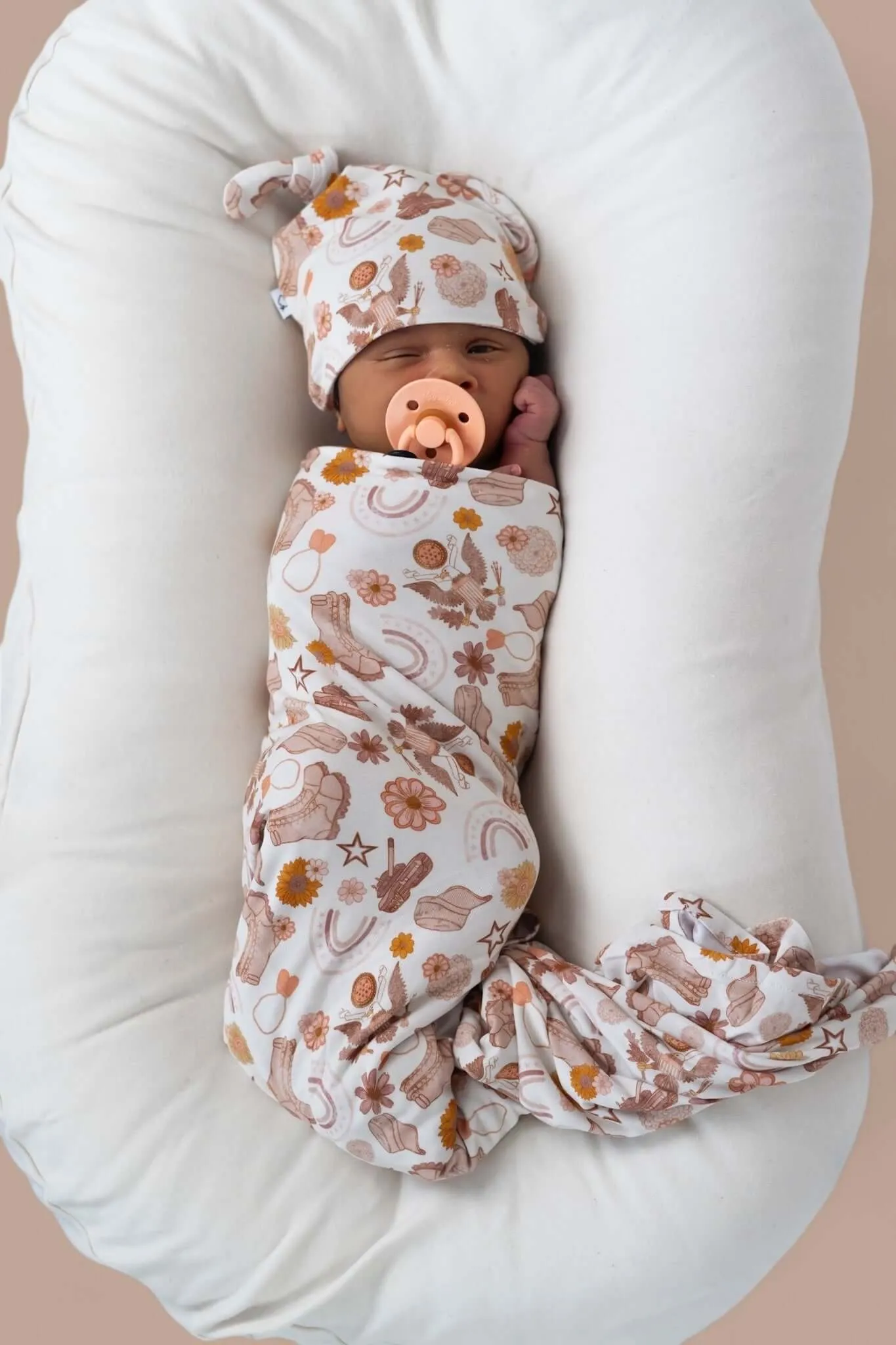 Flowers and Boots Swaddle Beanie Set