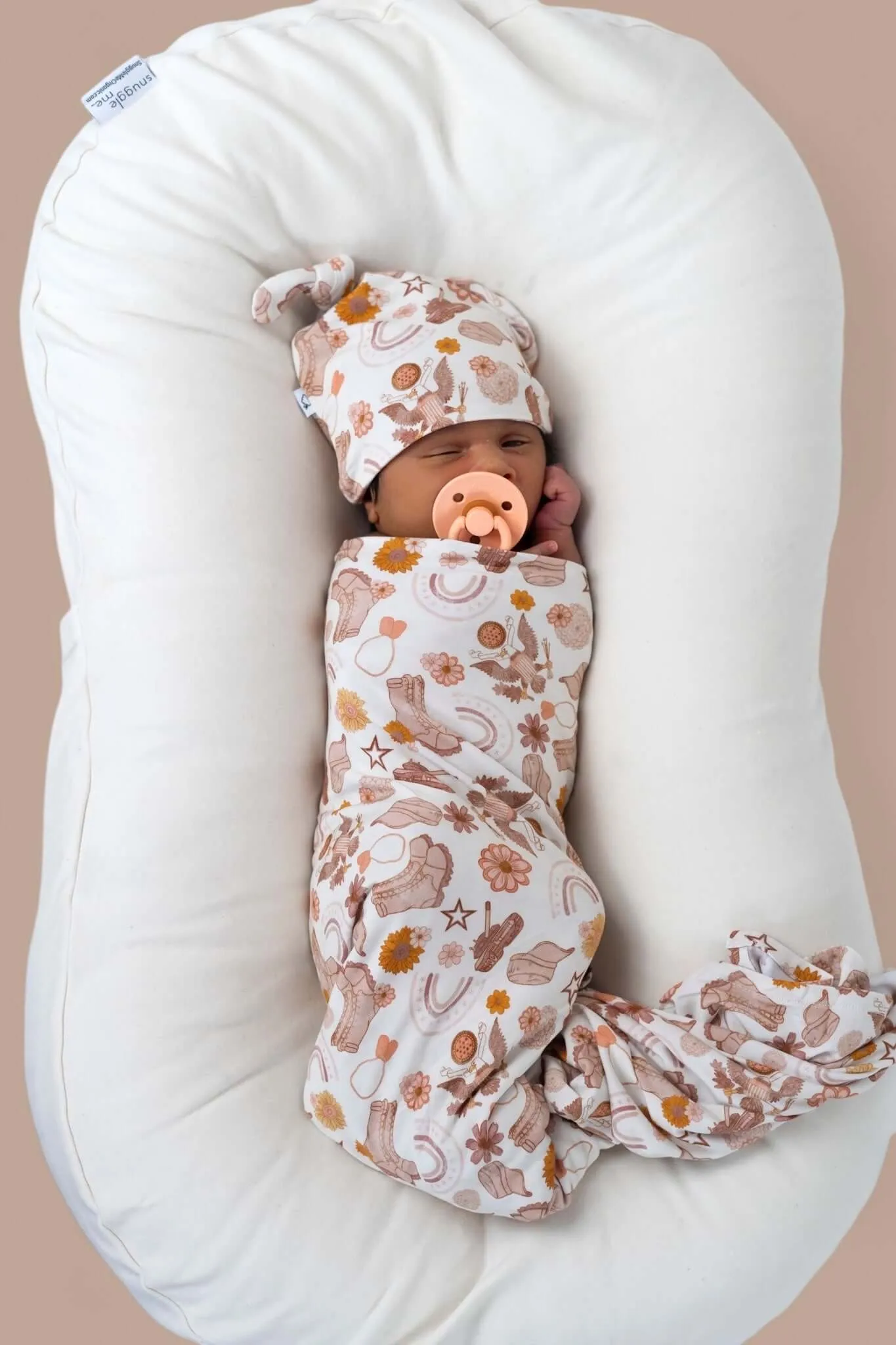 Flowers and Boots Swaddle Beanie Set
