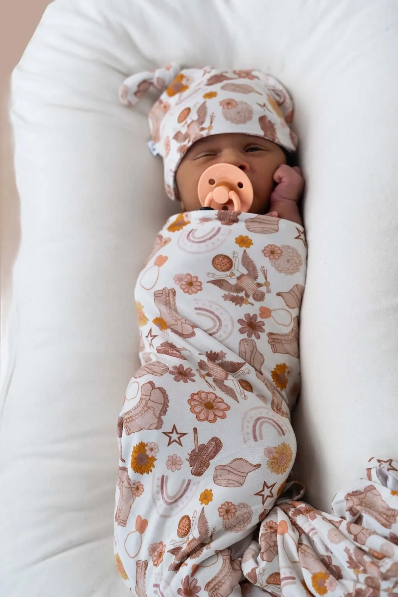 Flowers and Boots Swaddle Beanie Set