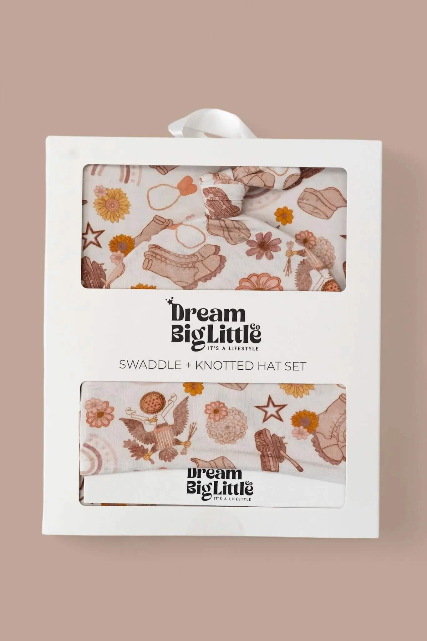 Flowers and Boots Swaddle Beanie Set