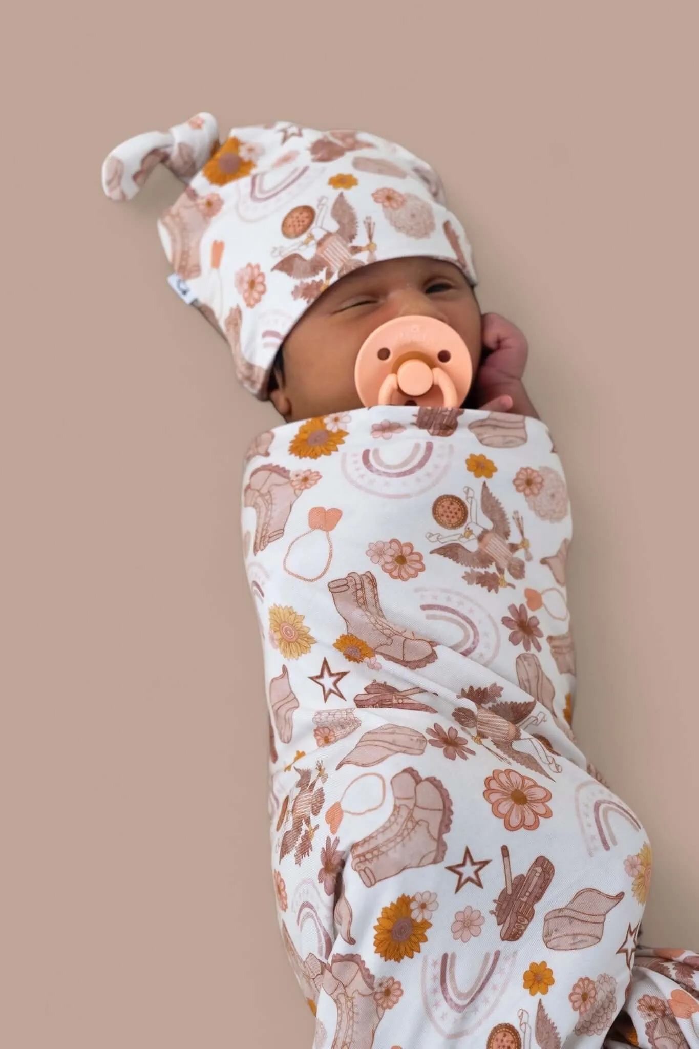Flowers and Boots Swaddle Beanie Set