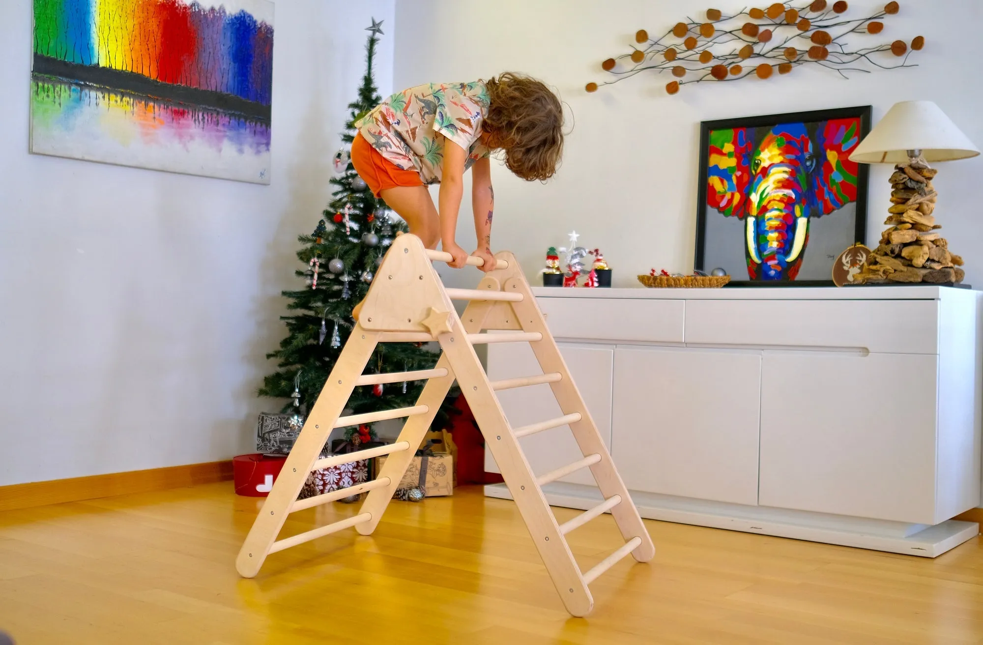 Foldable Montessori Climbing Triangle Set With Portable Table and Chair