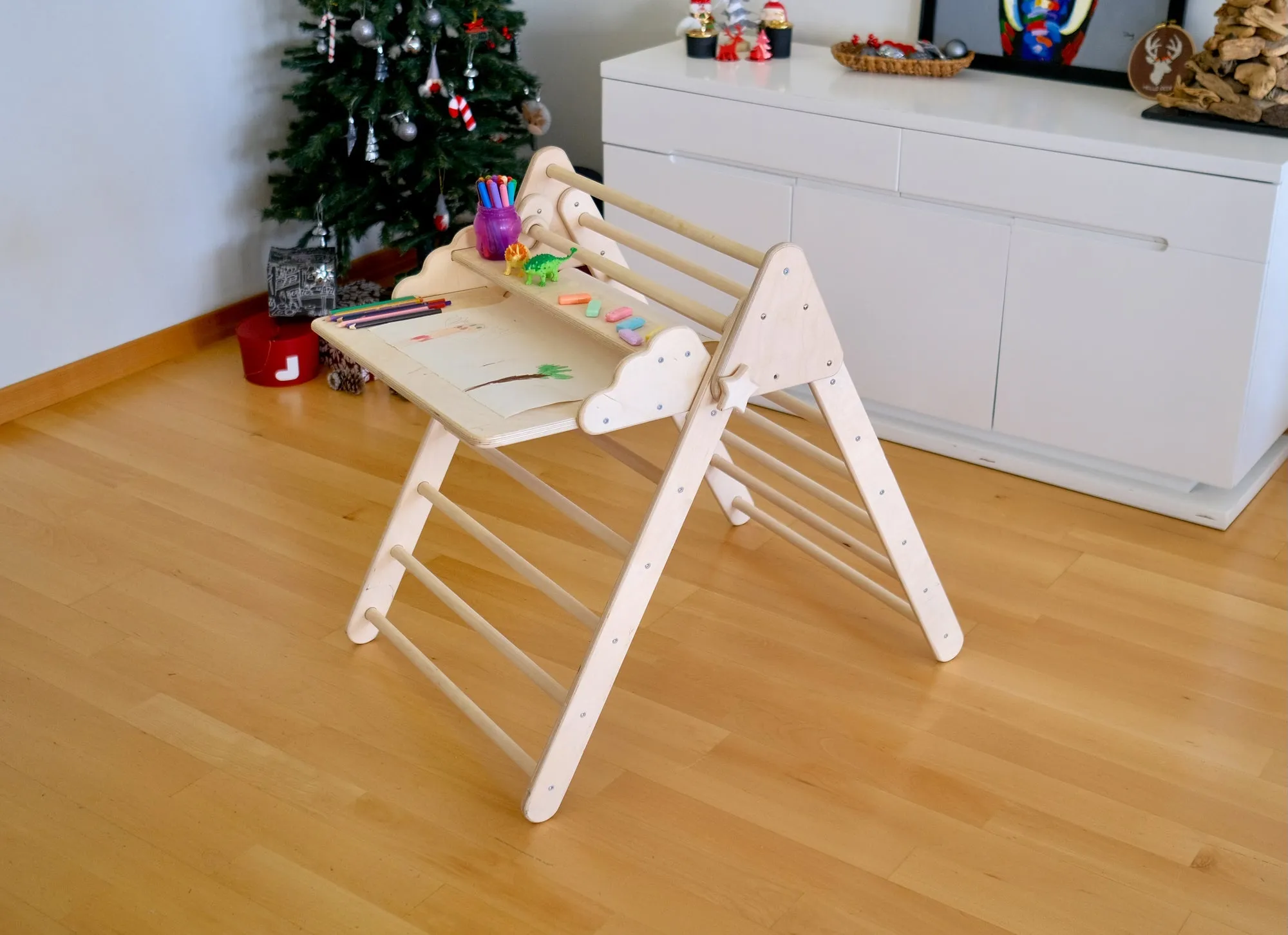 Foldable Montessori Climbing Triangle Set With Portable Table and Chair