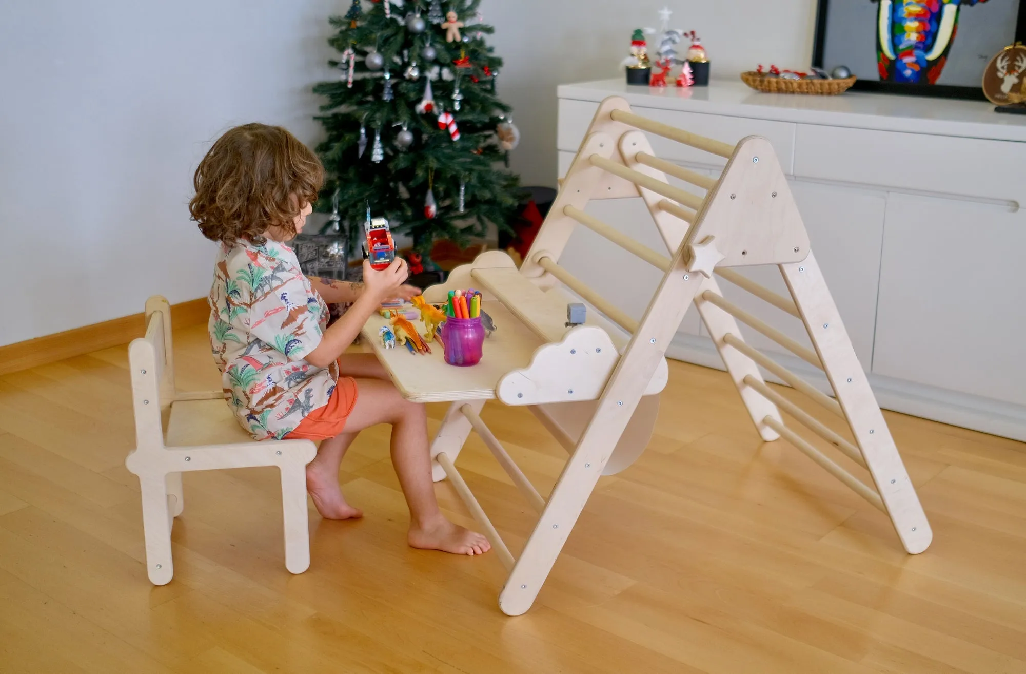 Foldable Montessori Climbing Triangle Set With Portable Table and Chair