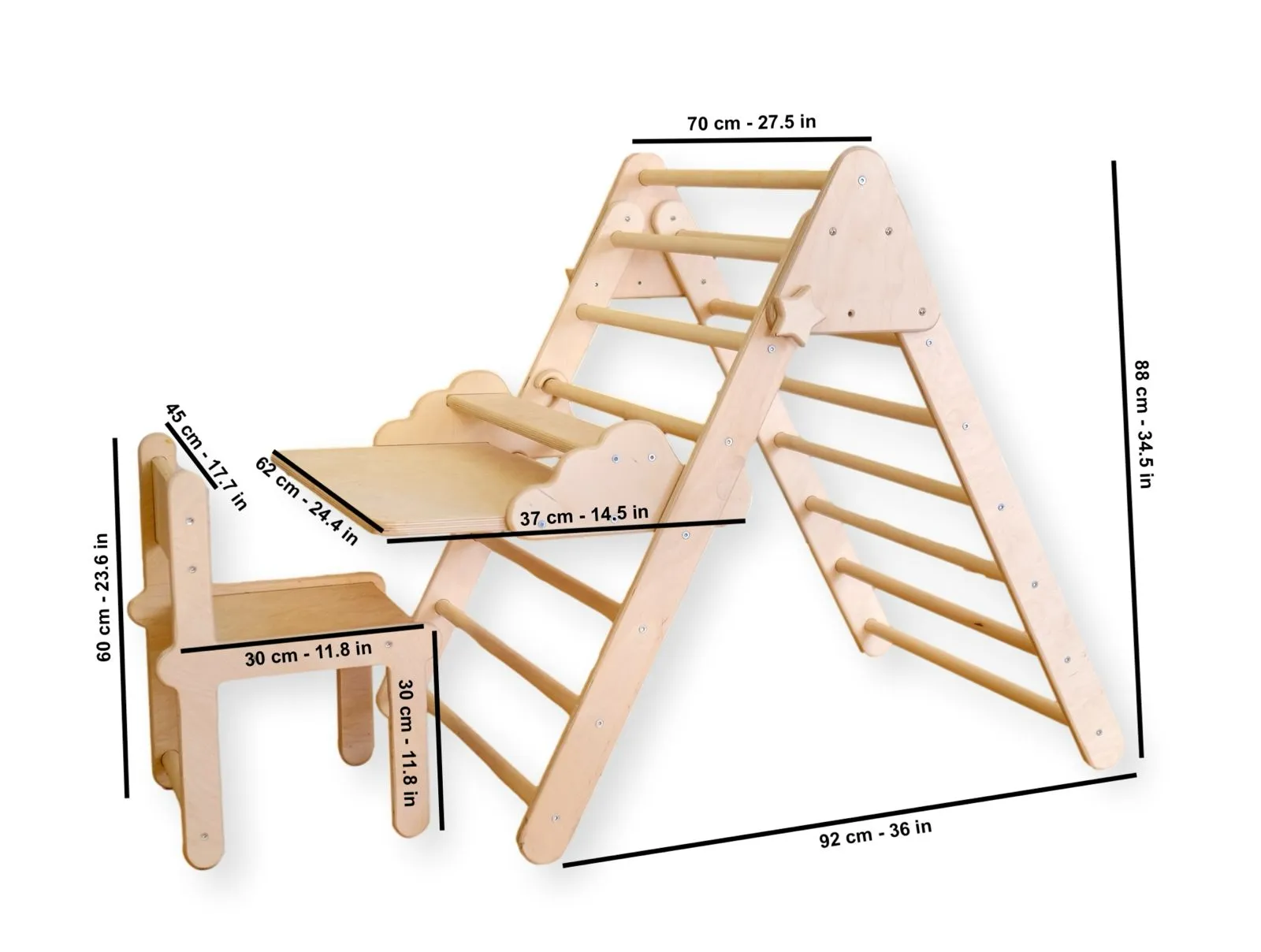 Foldable Montessori Climbing Triangle Set With Portable Table and Chair
