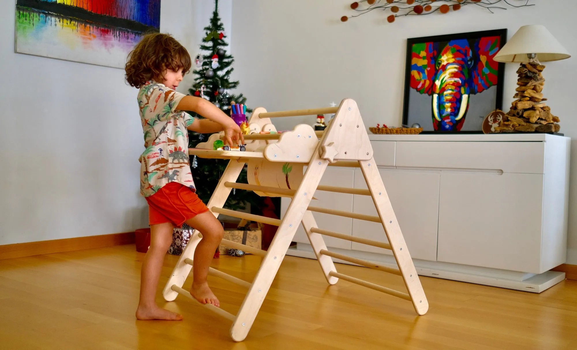 Foldable Montessori Climbing Triangle Set With Portable Table and Chair