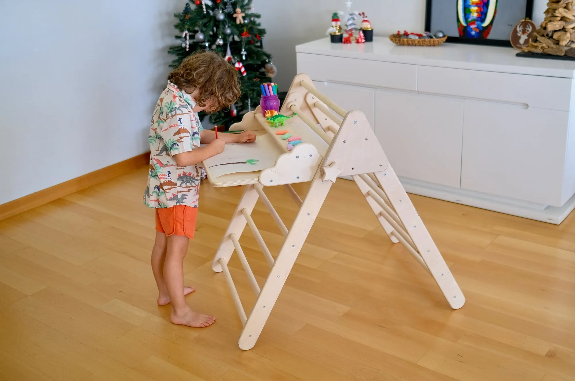 Foldable Montessori Climbing Triangle Set With Portable Table and Chair