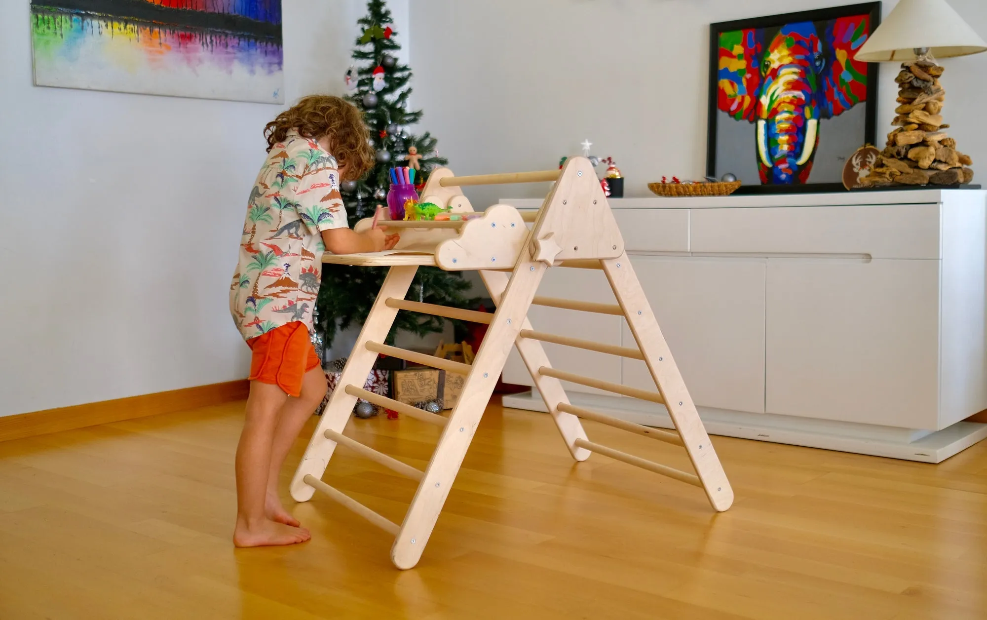 Foldable Montessori Climbing Triangle Set With Portable Table and Chair