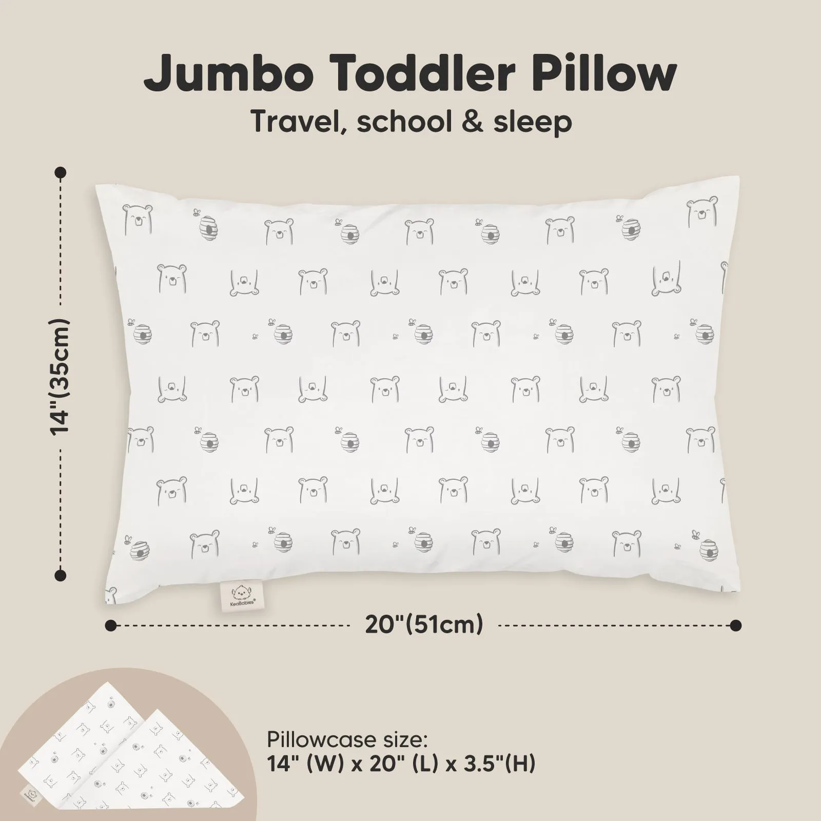 Jumbo Toddler Pillow with Pillowcase (Bumble Bear)