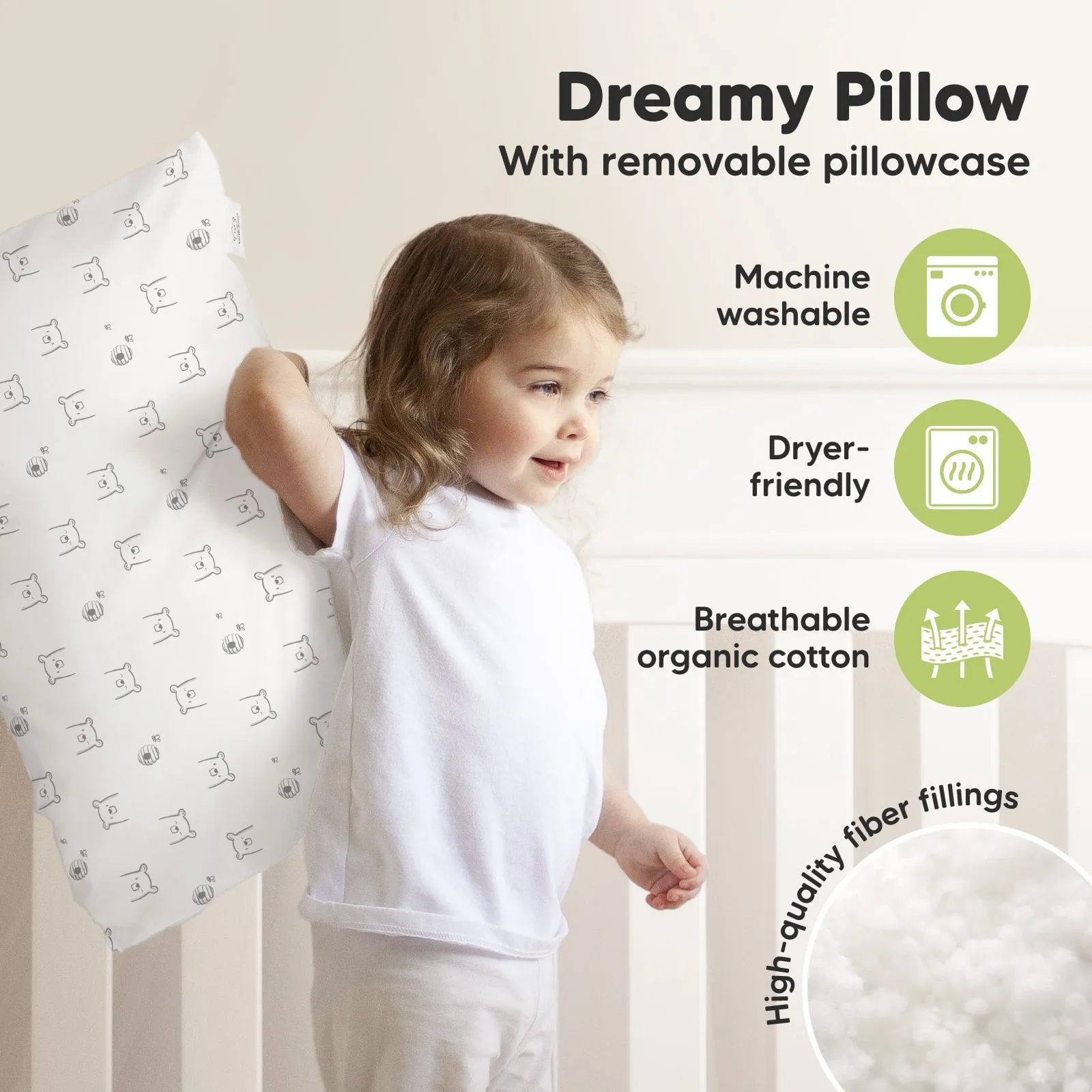 Jumbo Toddler Pillow with Pillowcase (Bumble Bear)