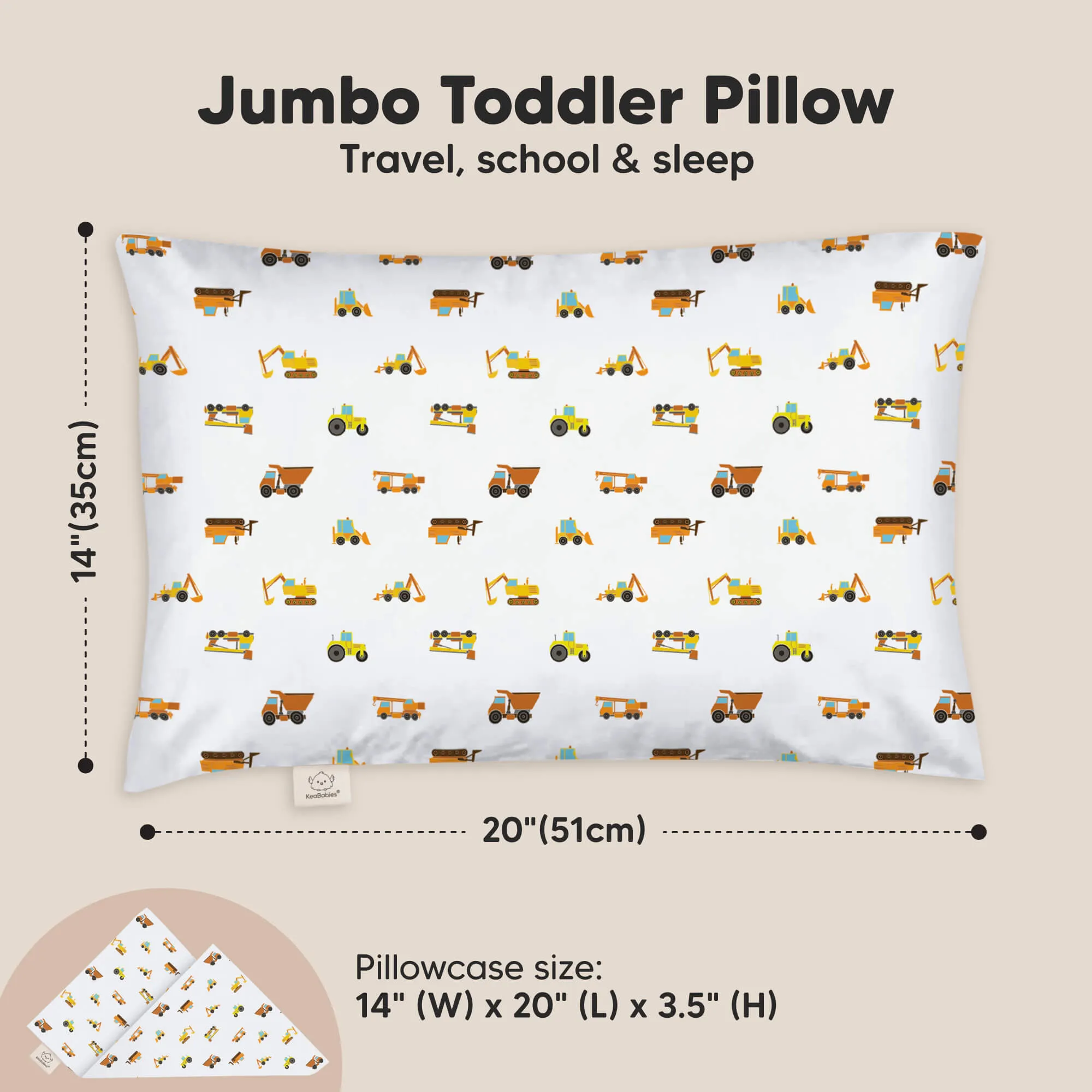 Jumbo Toddler Pillow with Pillowcase (Construction)