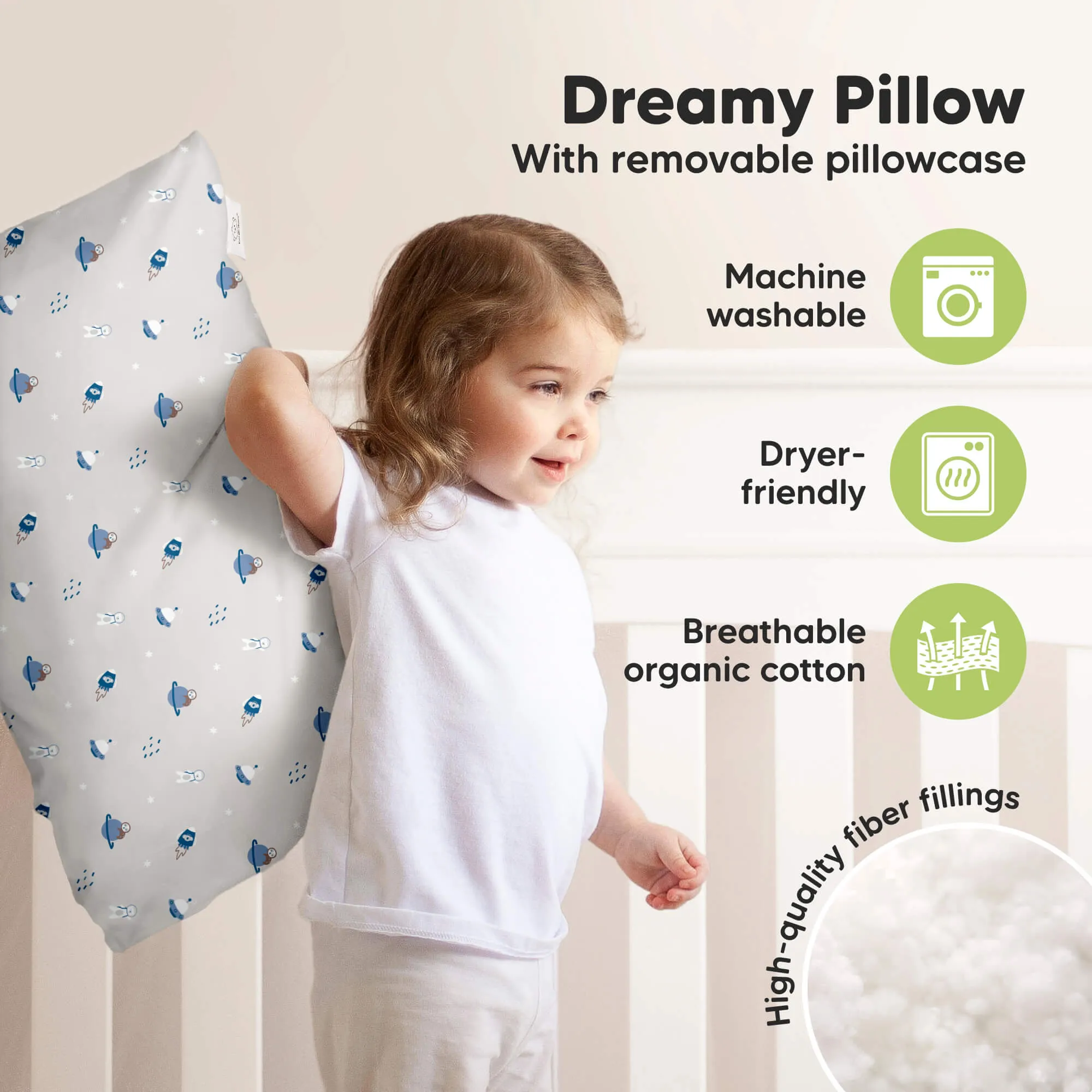 Jumbo Toddler Pillow with Pillowcase (Cosmo)