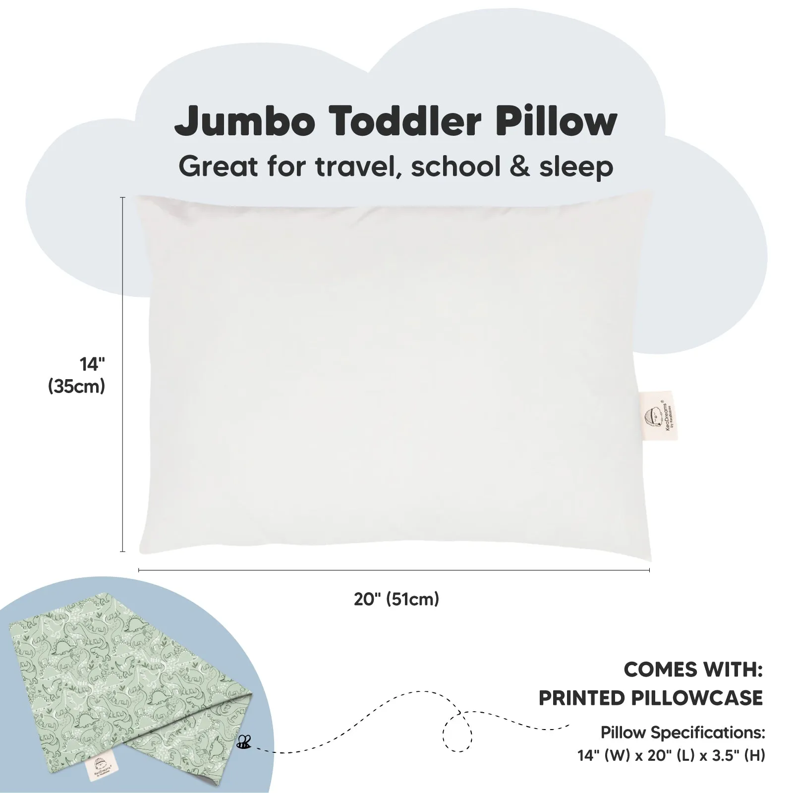 Jumbo Toddler Pillow with Pillowcase (DinoDood)