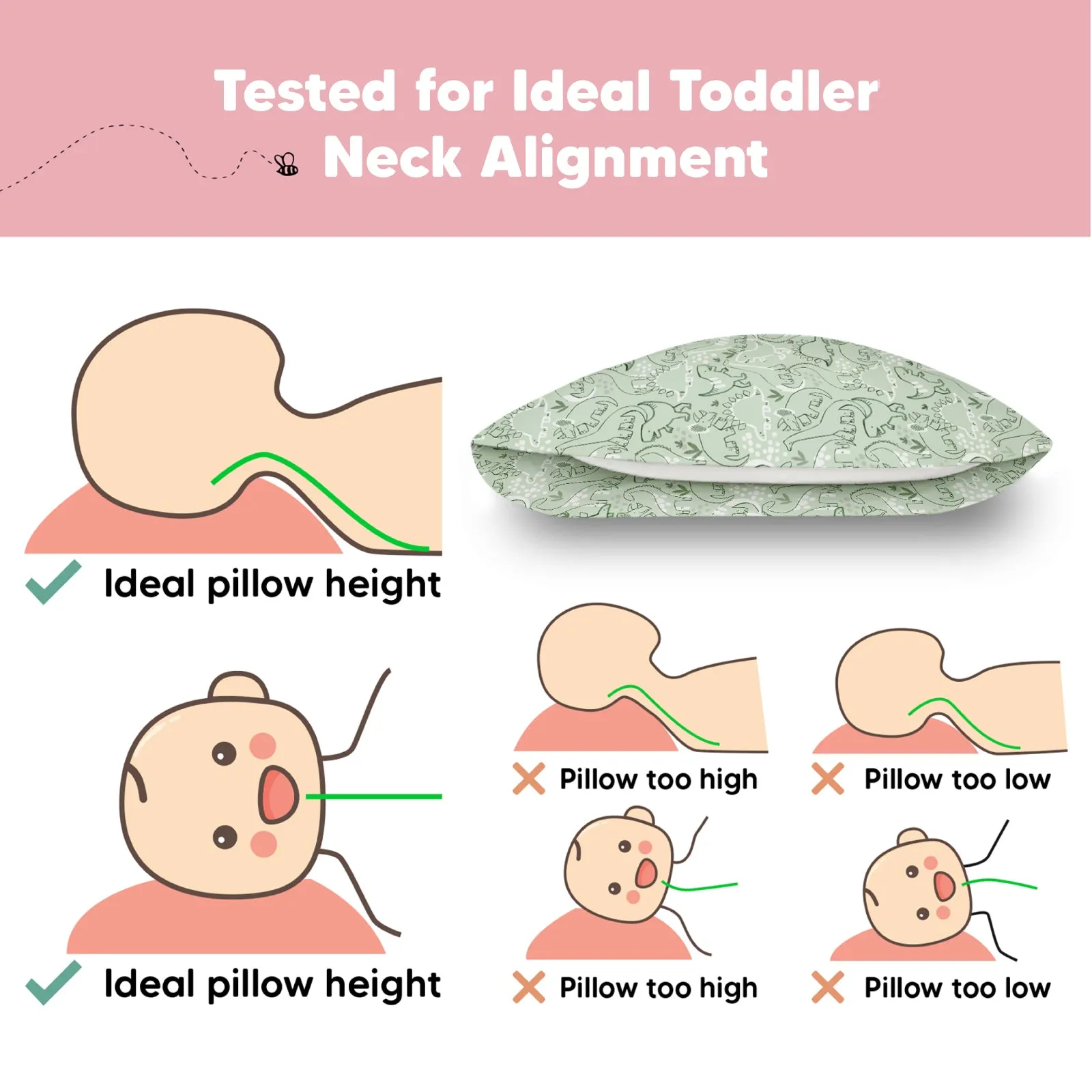 Jumbo Toddler Pillow with Pillowcase (DinoDood)