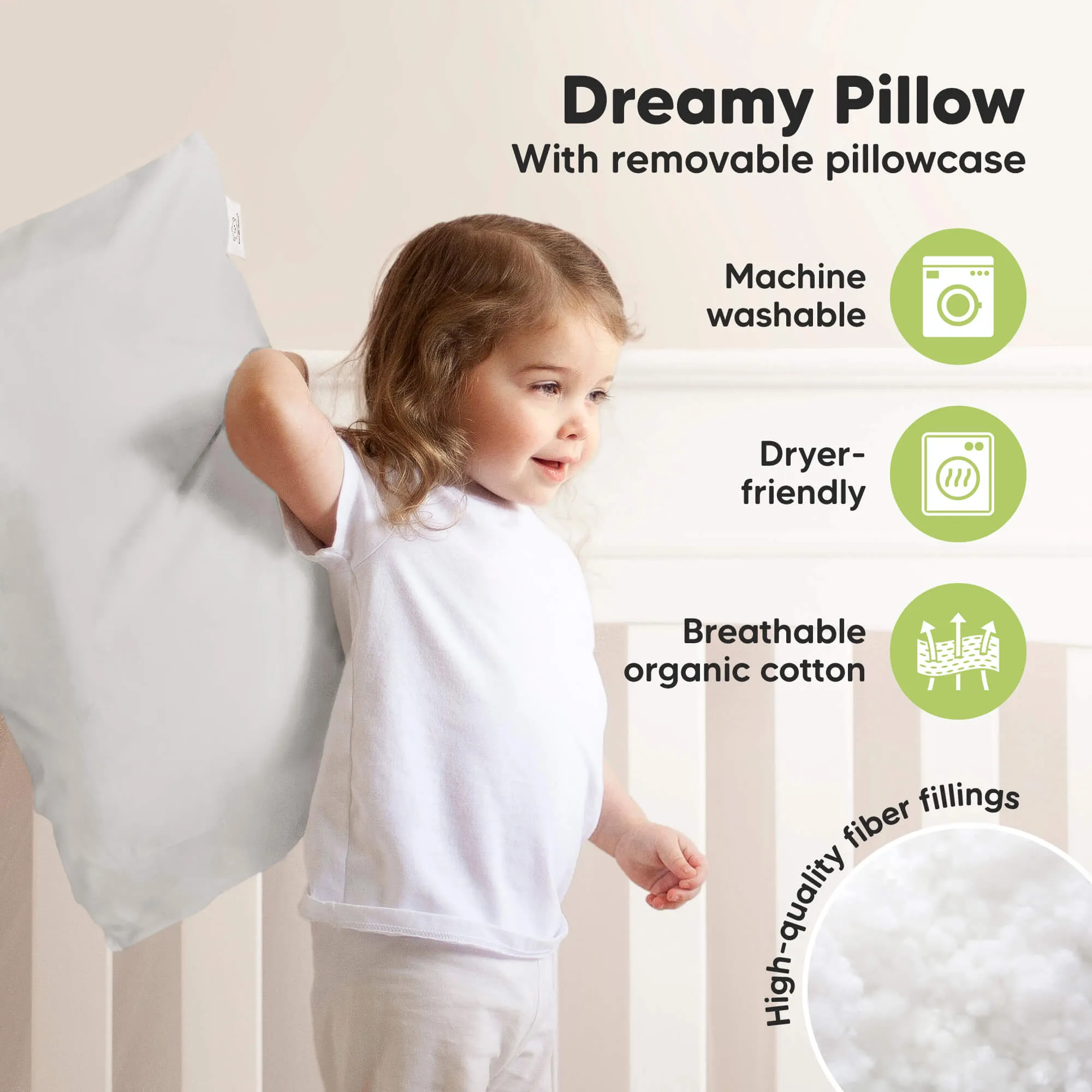 Jumbo Toddler Pillow with Pillowcase (French Gray)