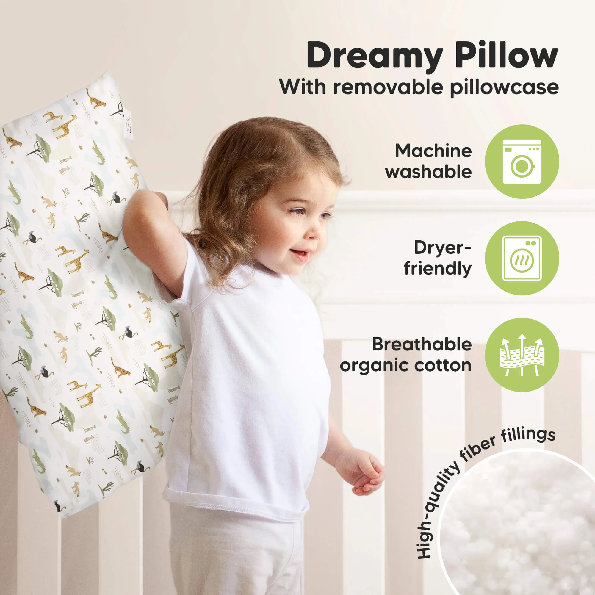 Jumbo Toddler Pillow with Pillowcase (Grasslands)