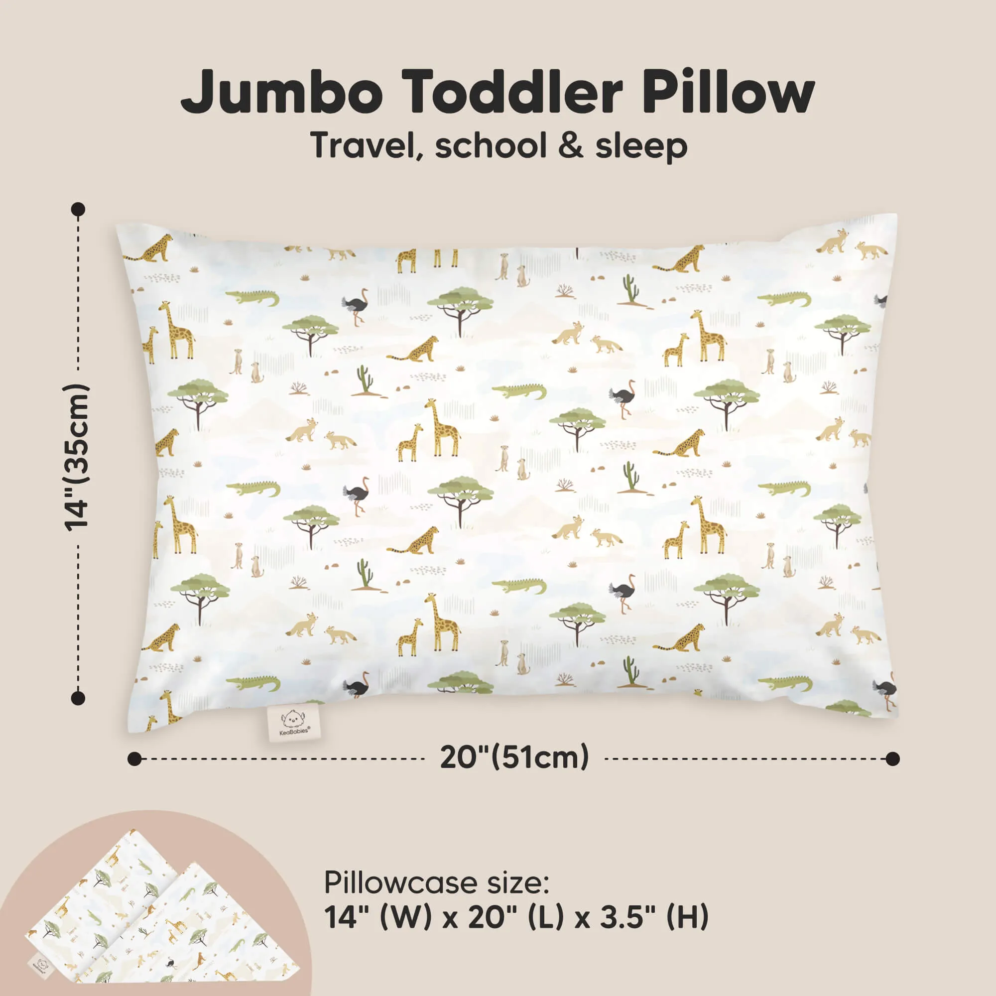 Jumbo Toddler Pillow with Pillowcase (Grasslands)