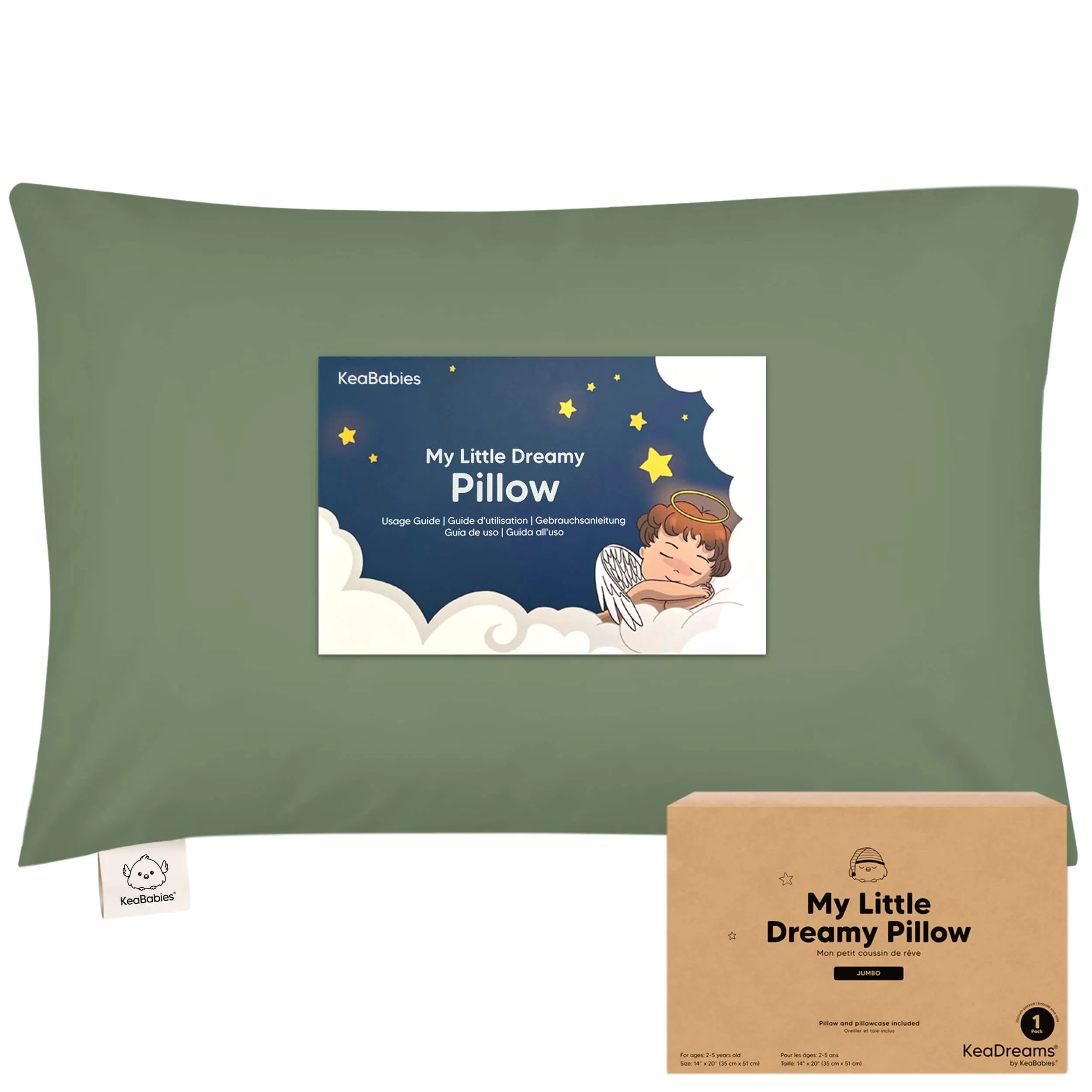 Jumbo Toddler Pillow with Pillowcase (Jungle Green)