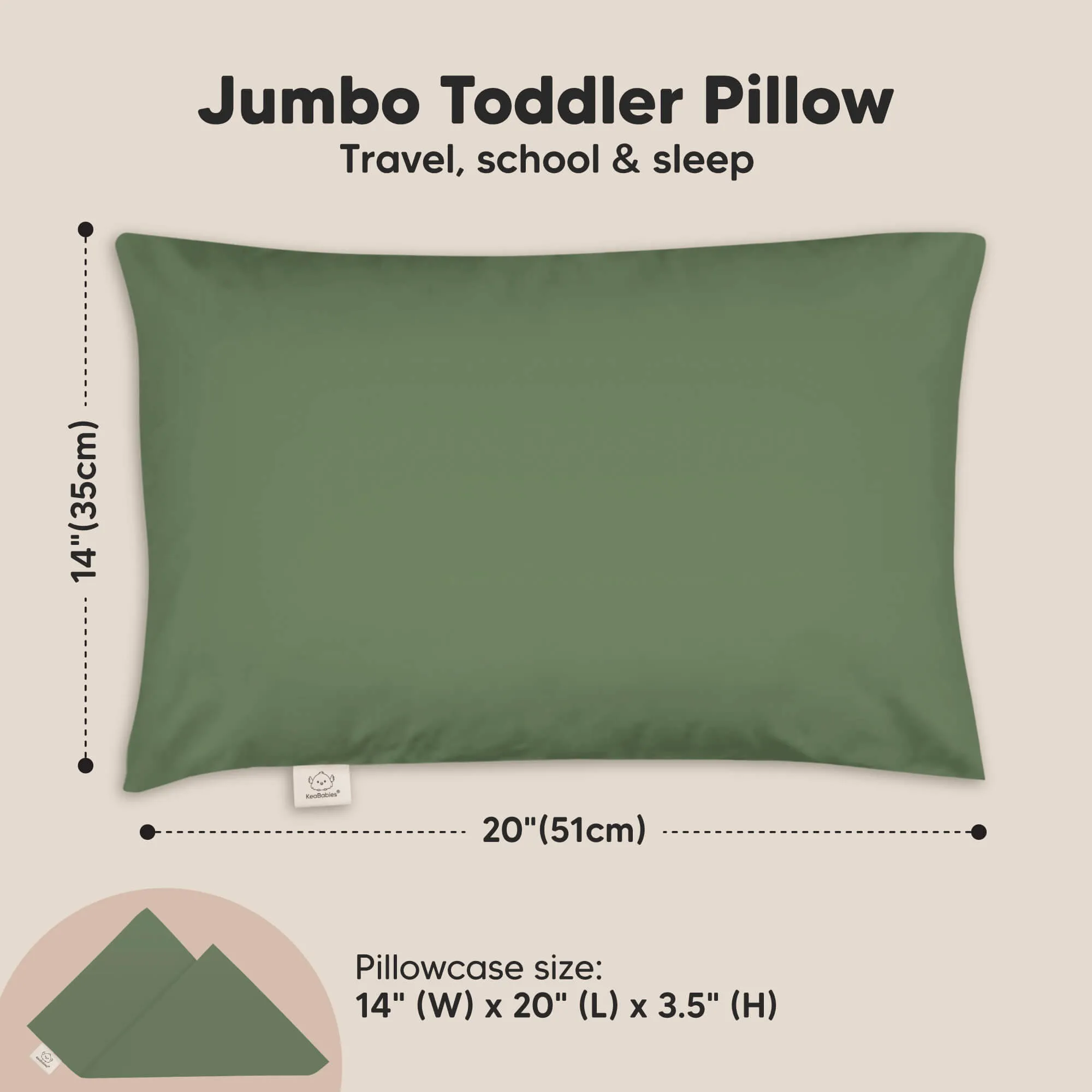Jumbo Toddler Pillow with Pillowcase (Jungle Green)