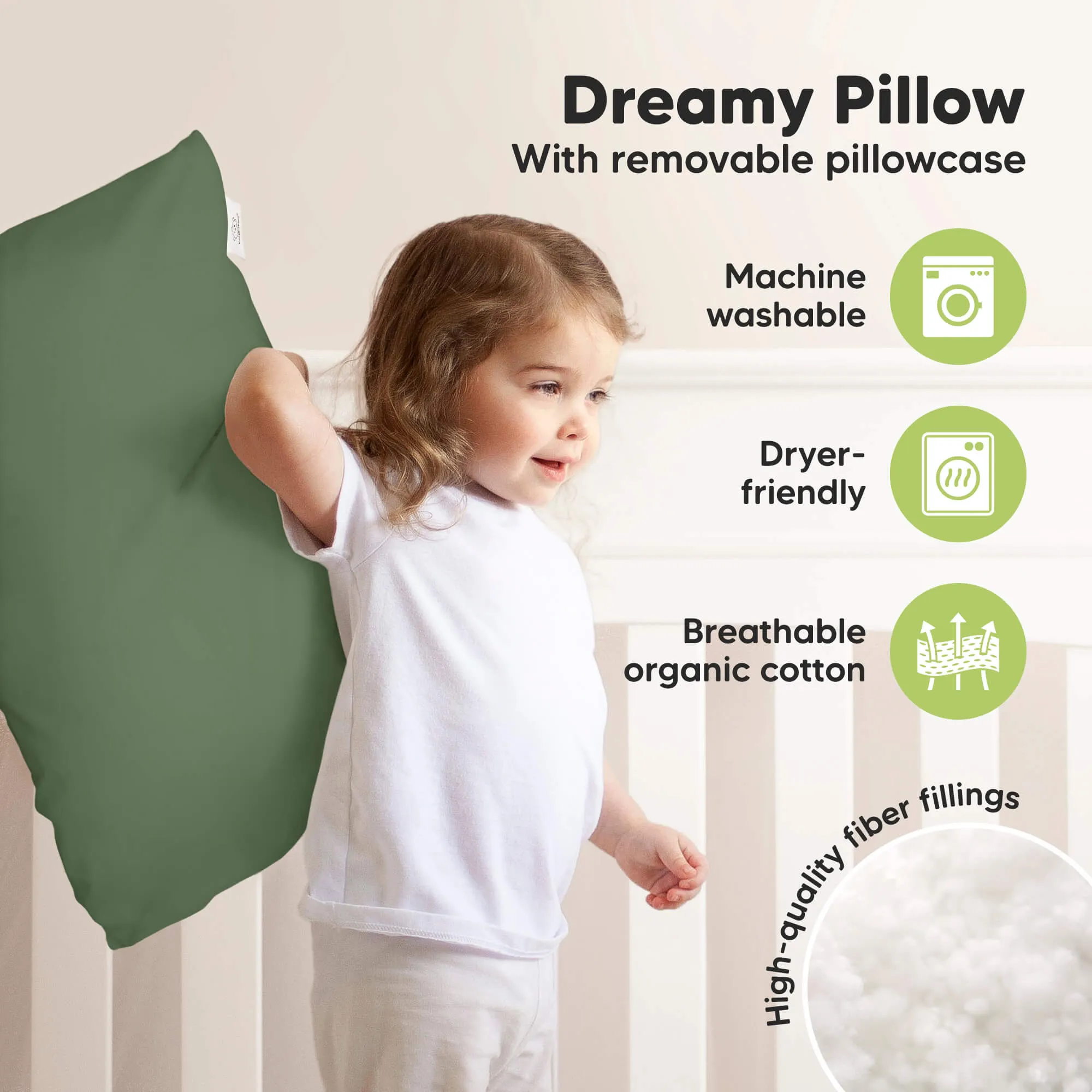 Jumbo Toddler Pillow with Pillowcase (Jungle Green)