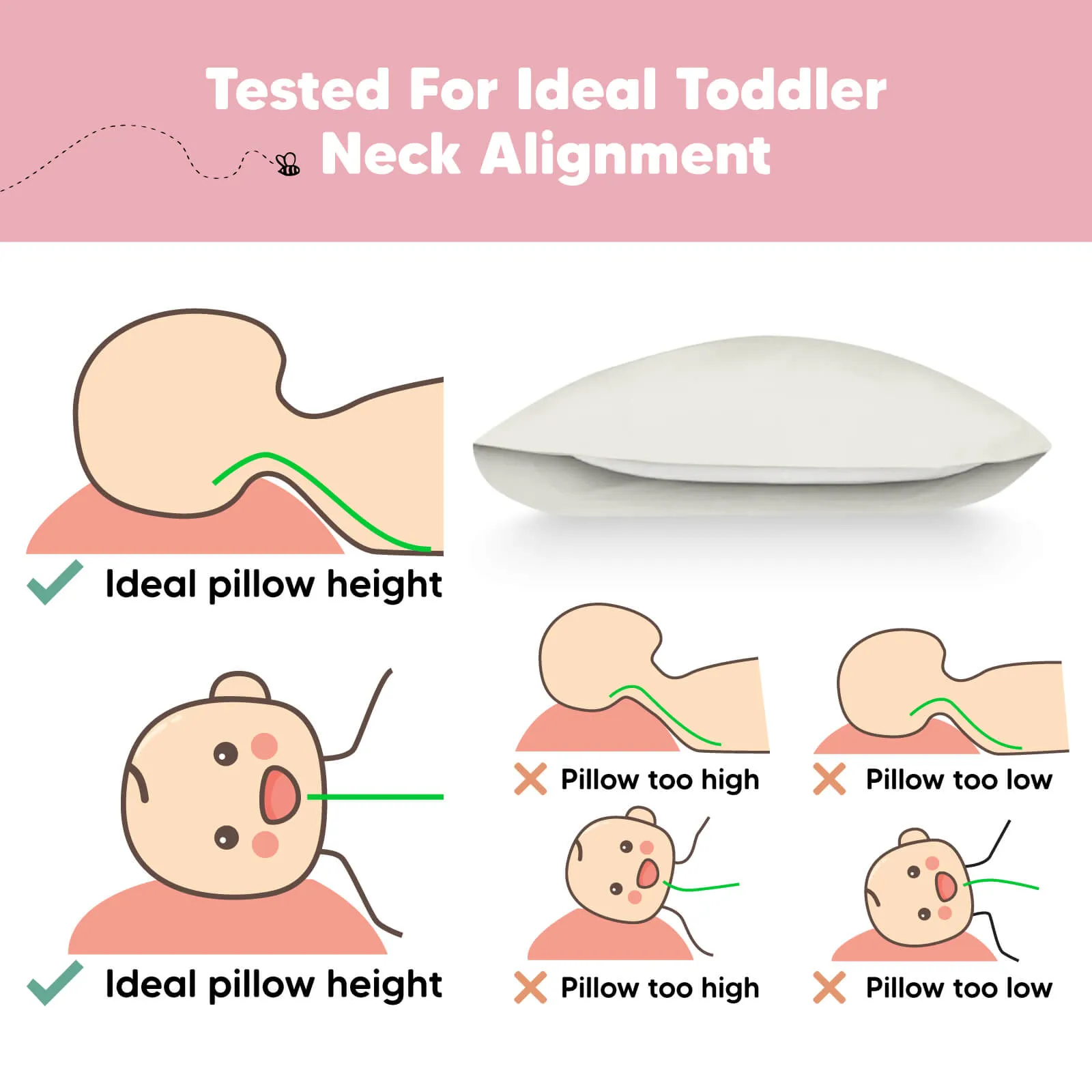 Jumbo Toddler Pillow with Pillowcase (Pearl Gray)