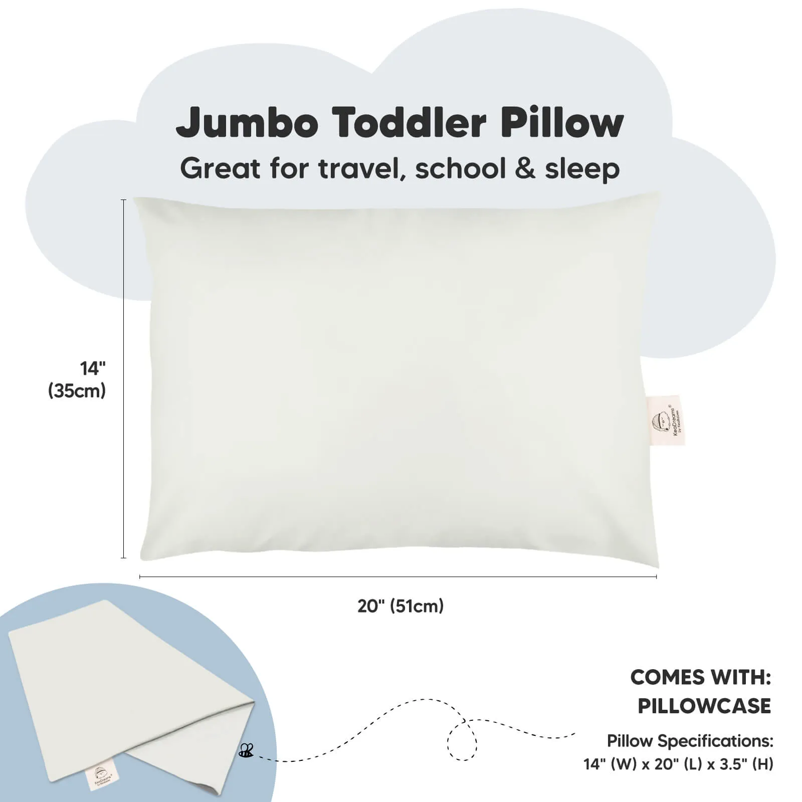 Jumbo Toddler Pillow with Pillowcase (Pearl Gray)