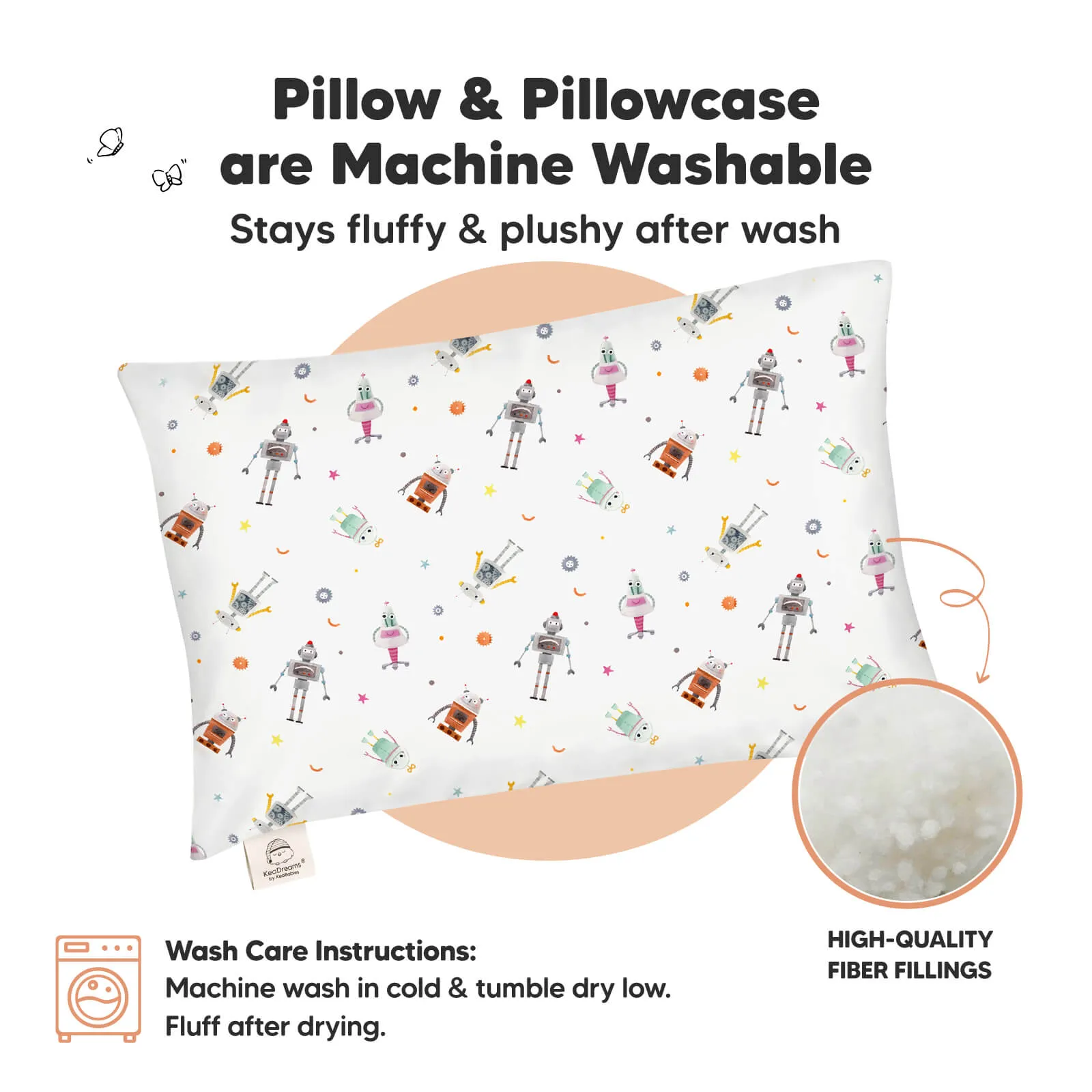 Jumbo Toddler Pillow with Pillowcase (Robo Pals)