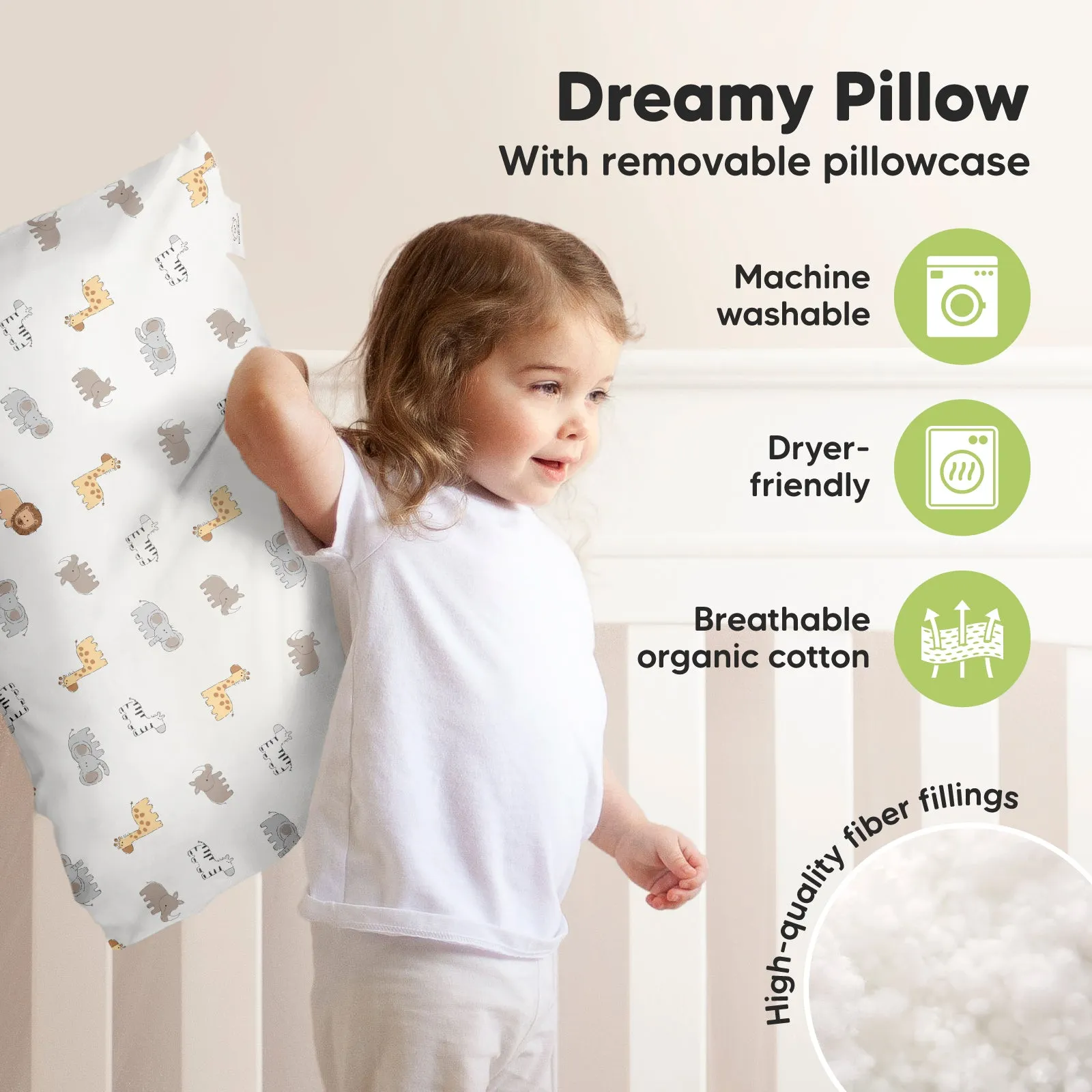 Jumbo Toddler Pillow with Pillowcase (Safari Echo)