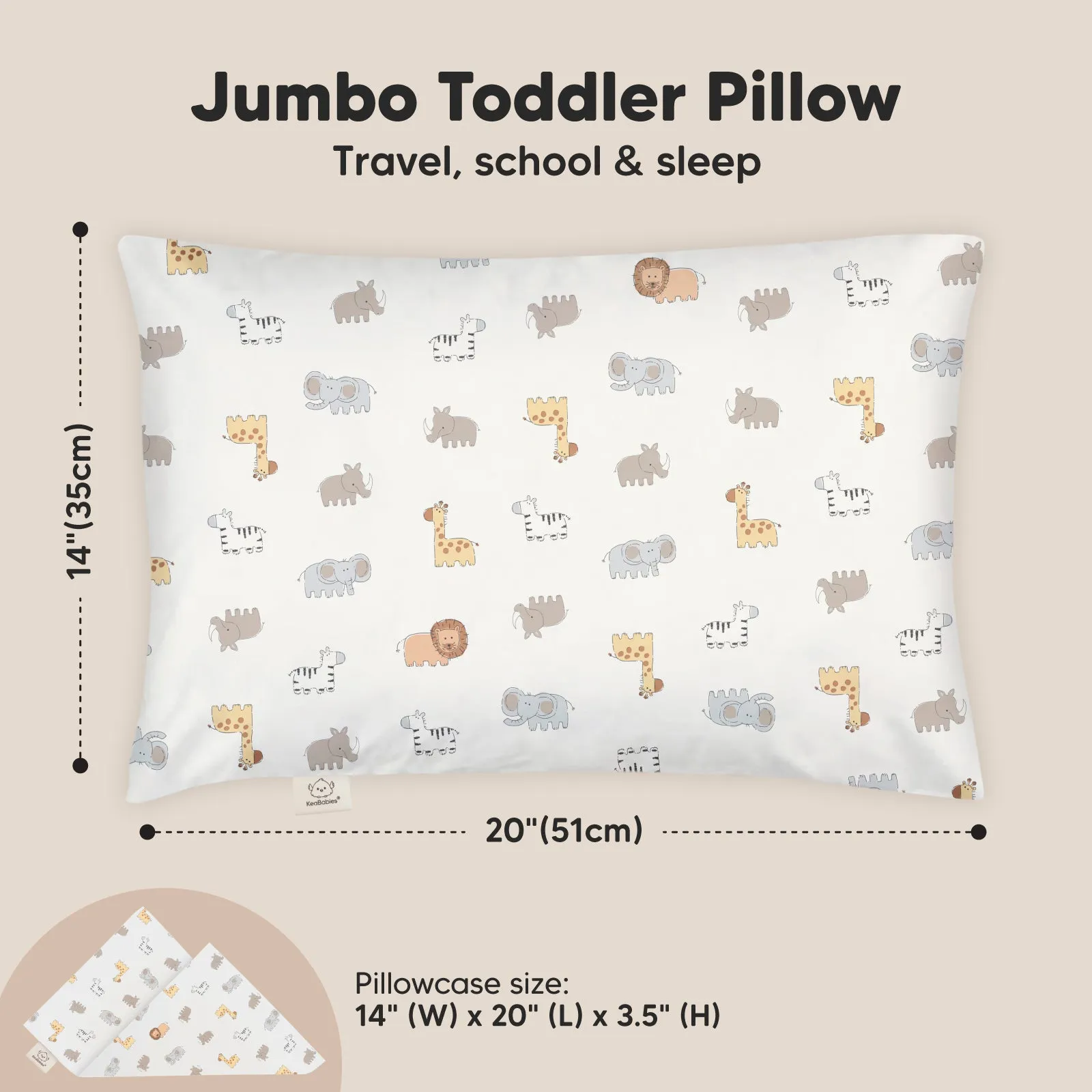 Jumbo Toddler Pillow with Pillowcase (Safari Echo)