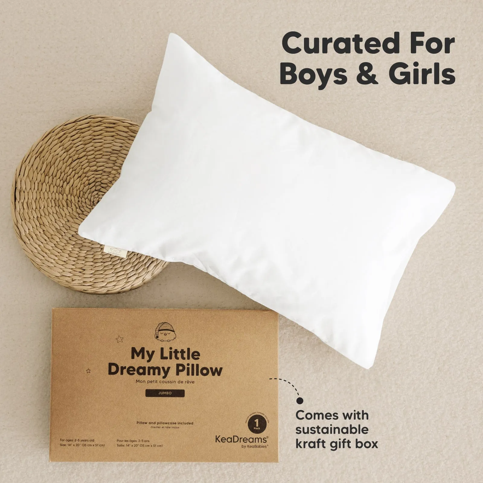Jumbo Toddler Pillow with Pillowcase (Soft White)