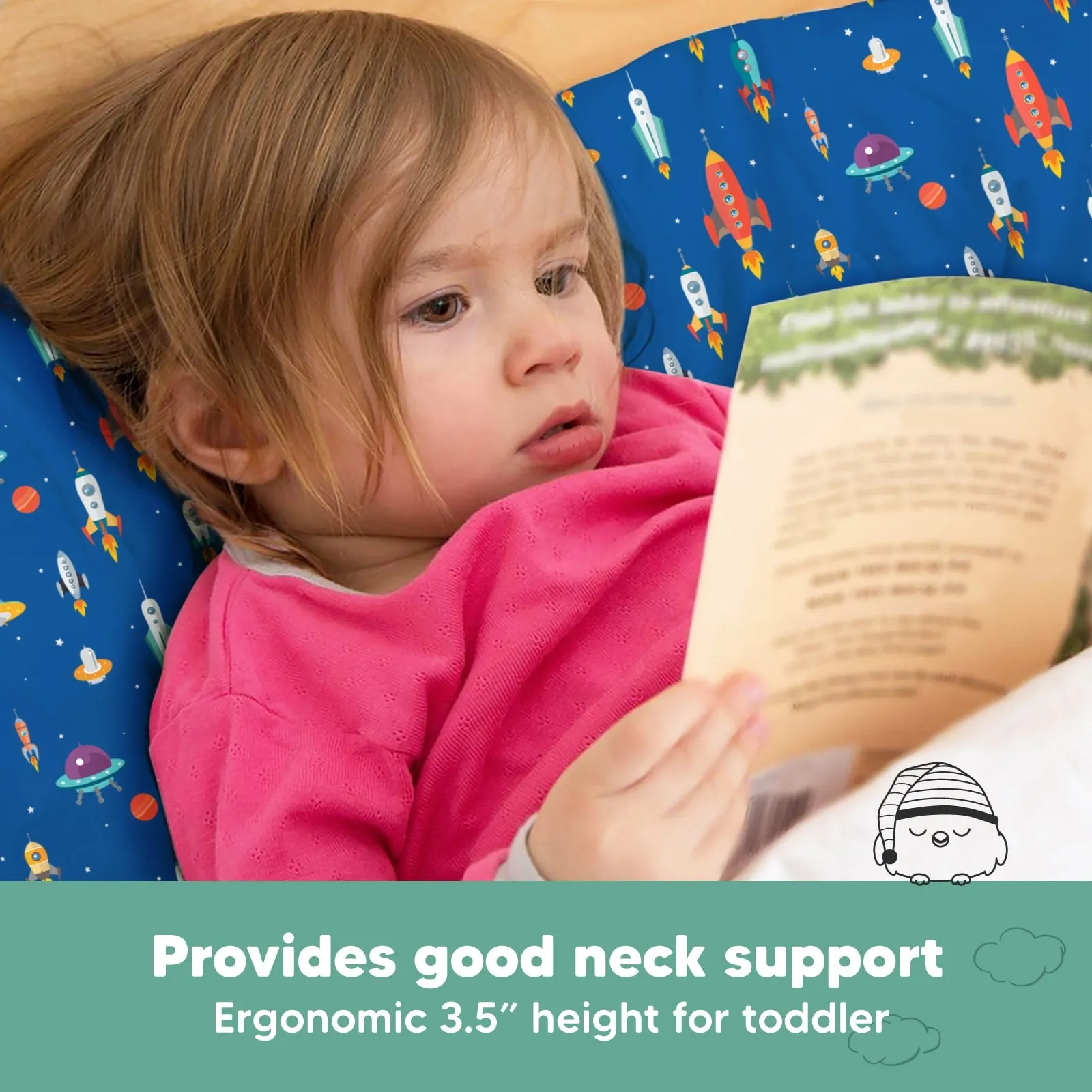 Jumbo Toddler Pillow with Pillowcase (Space Race)