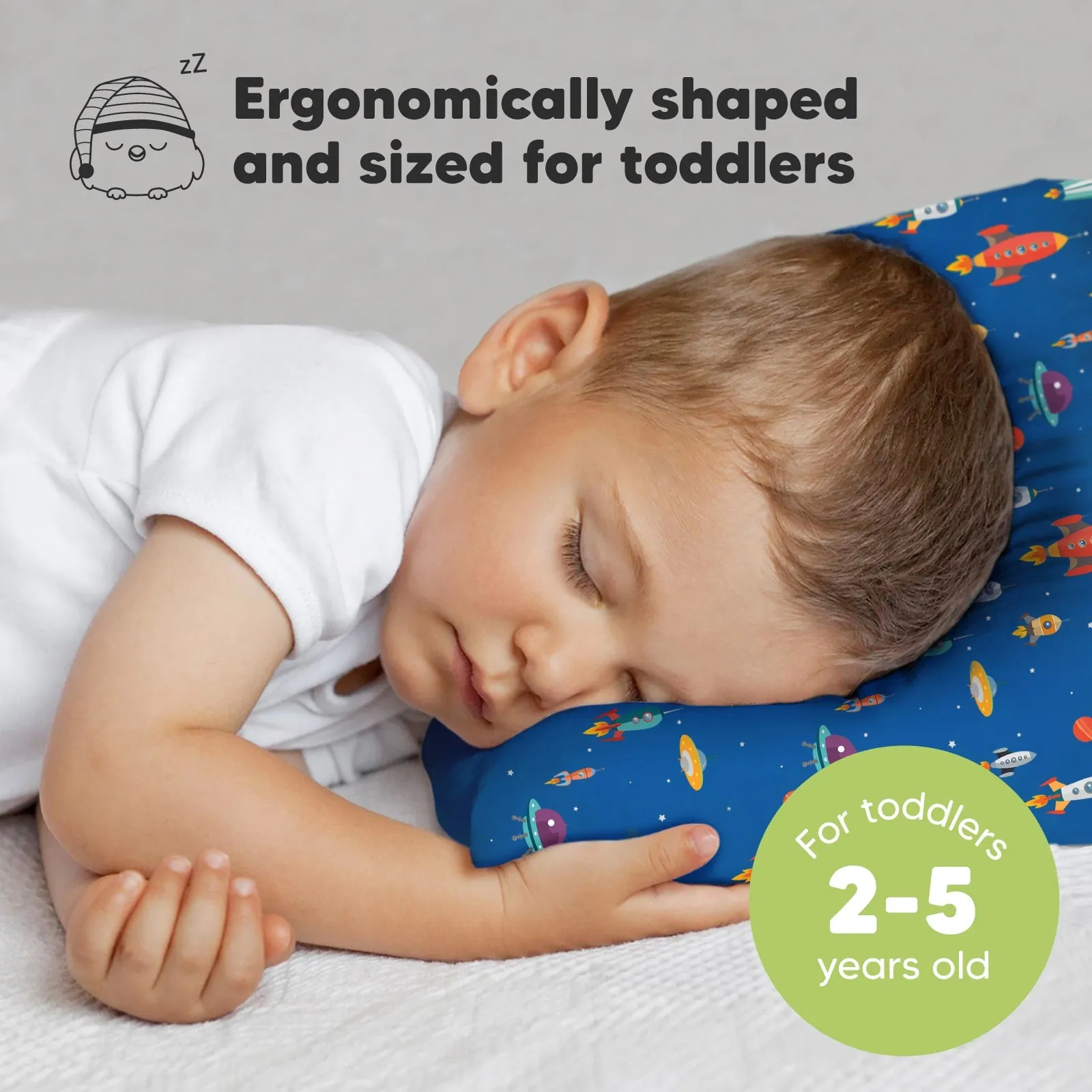 Jumbo Toddler Pillow with Pillowcase (Space Race)