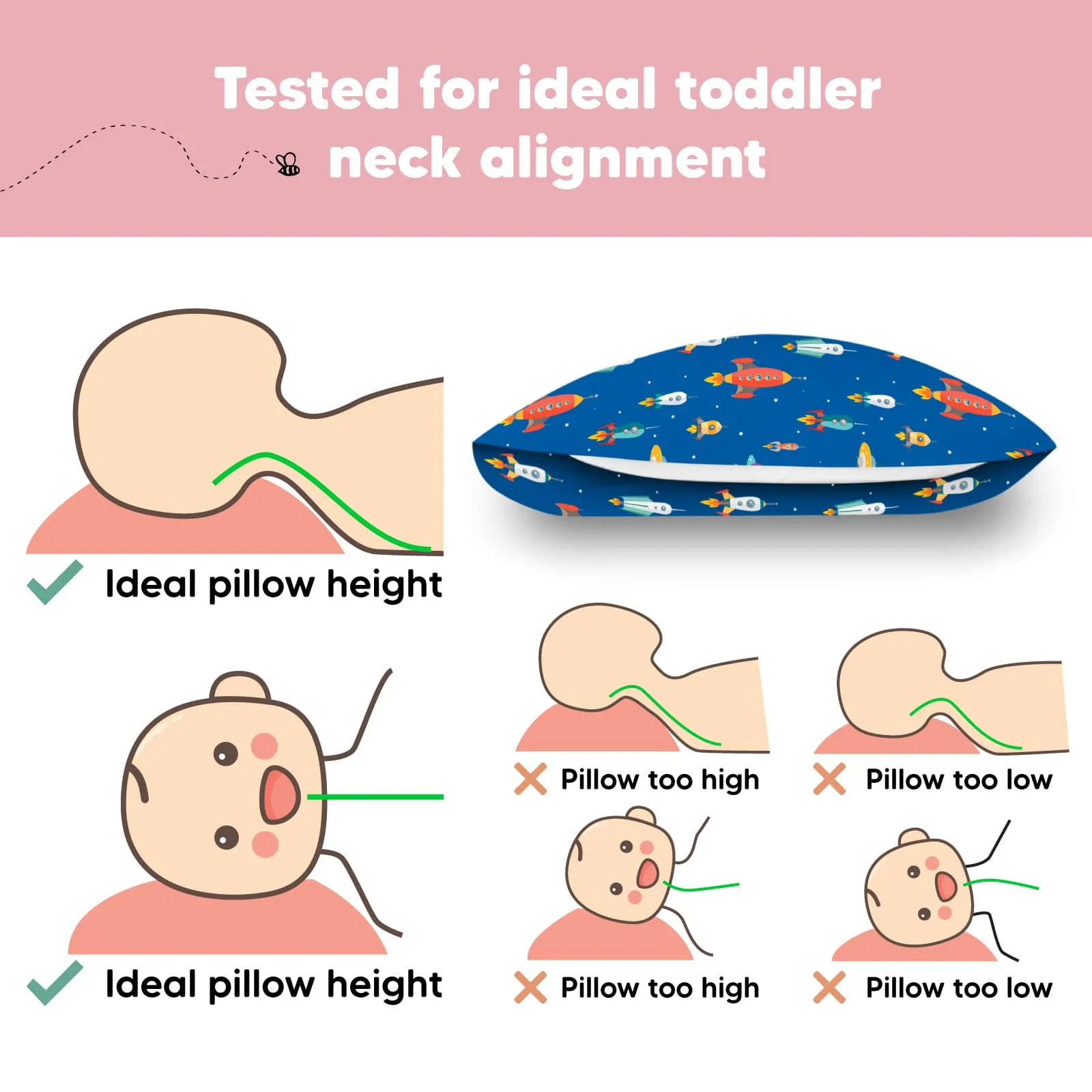 Jumbo Toddler Pillow with Pillowcase (Space Race)