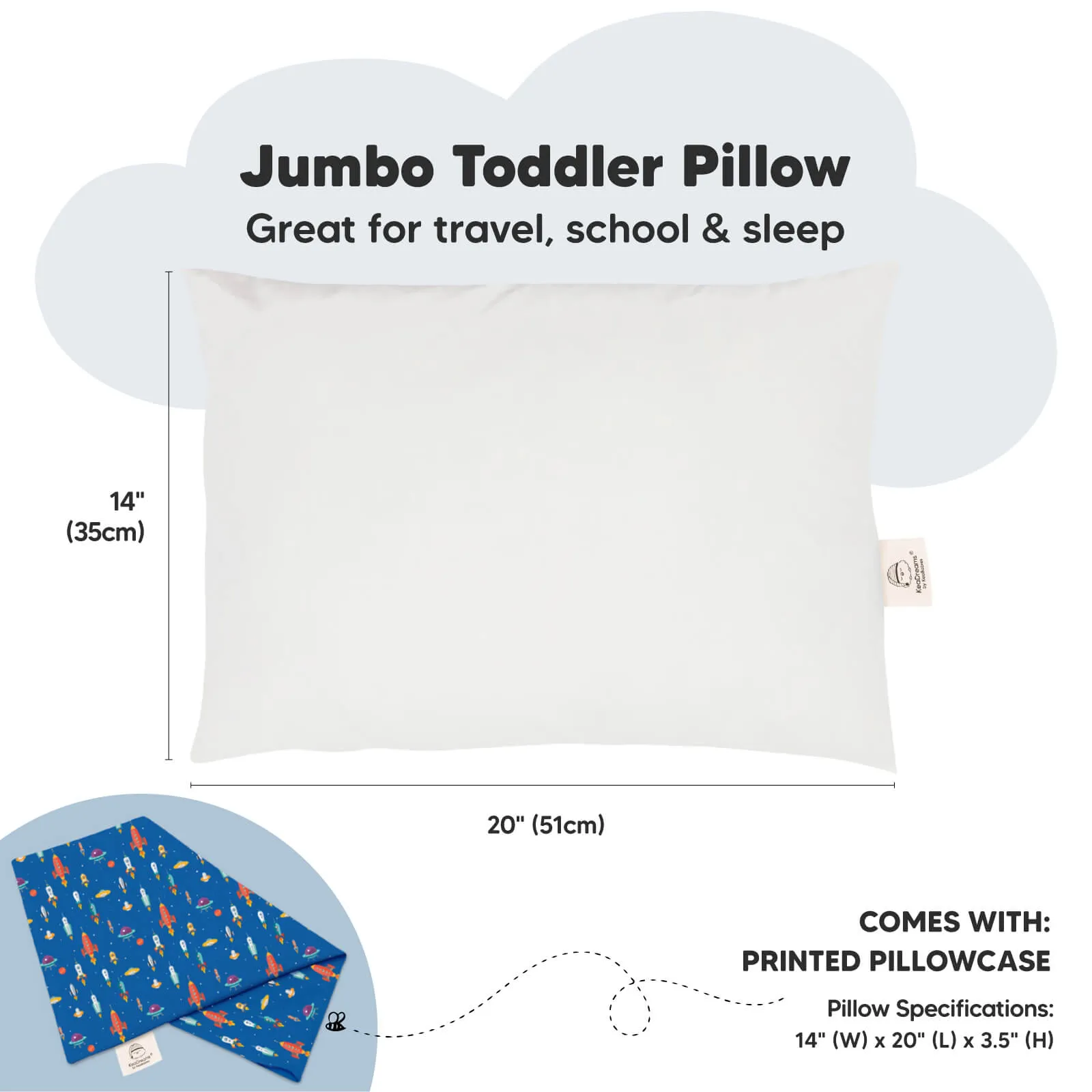 Jumbo Toddler Pillow with Pillowcase (Space Race)