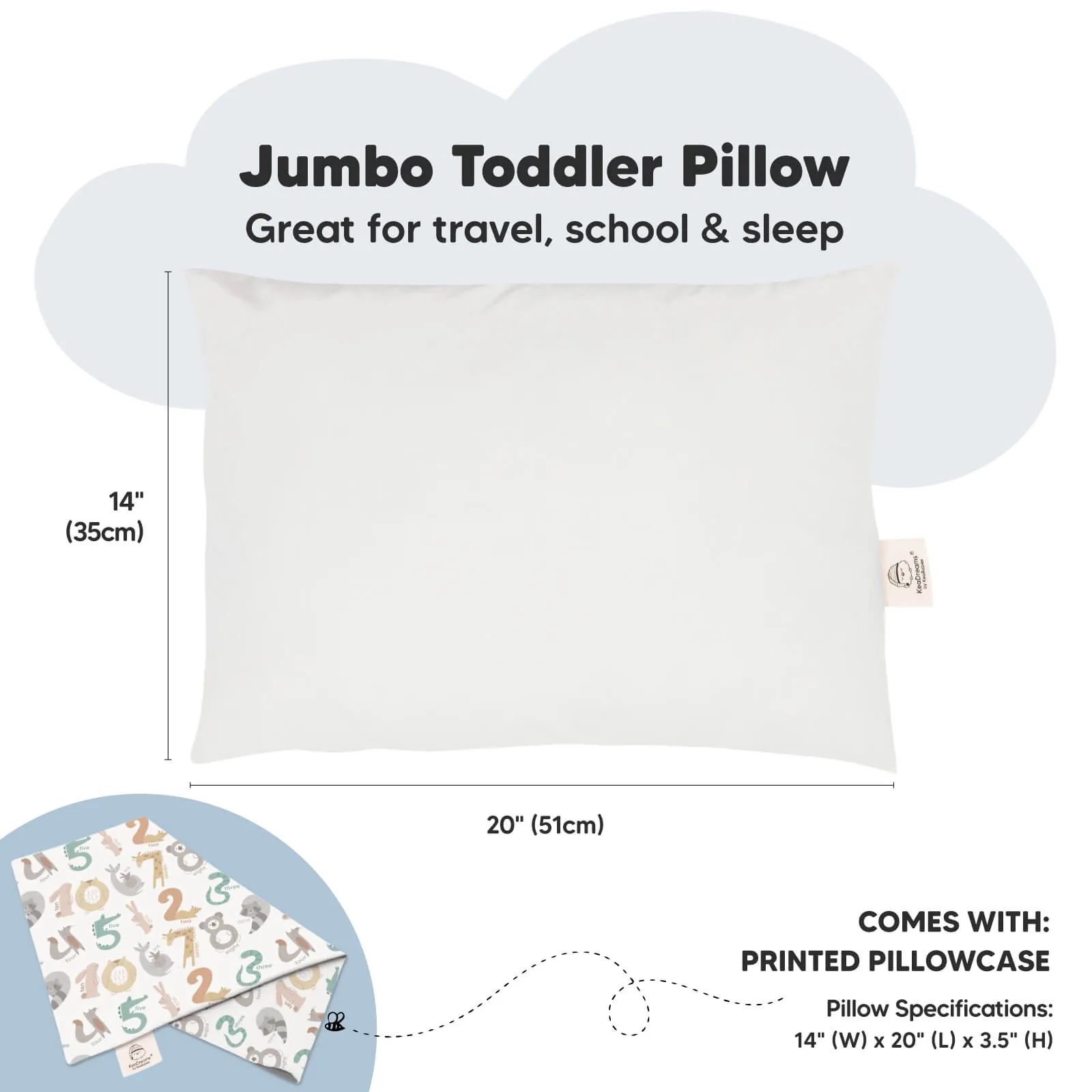 Jumbo Toddler Pillow with Pillowcase (Wild Count)