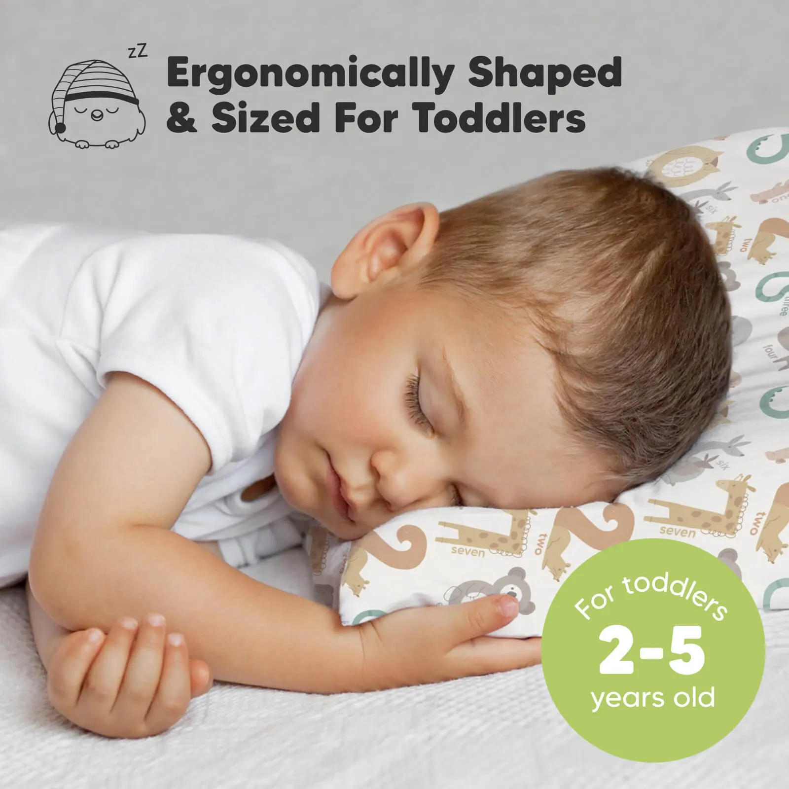 Jumbo Toddler Pillow with Pillowcase (Wild Count)