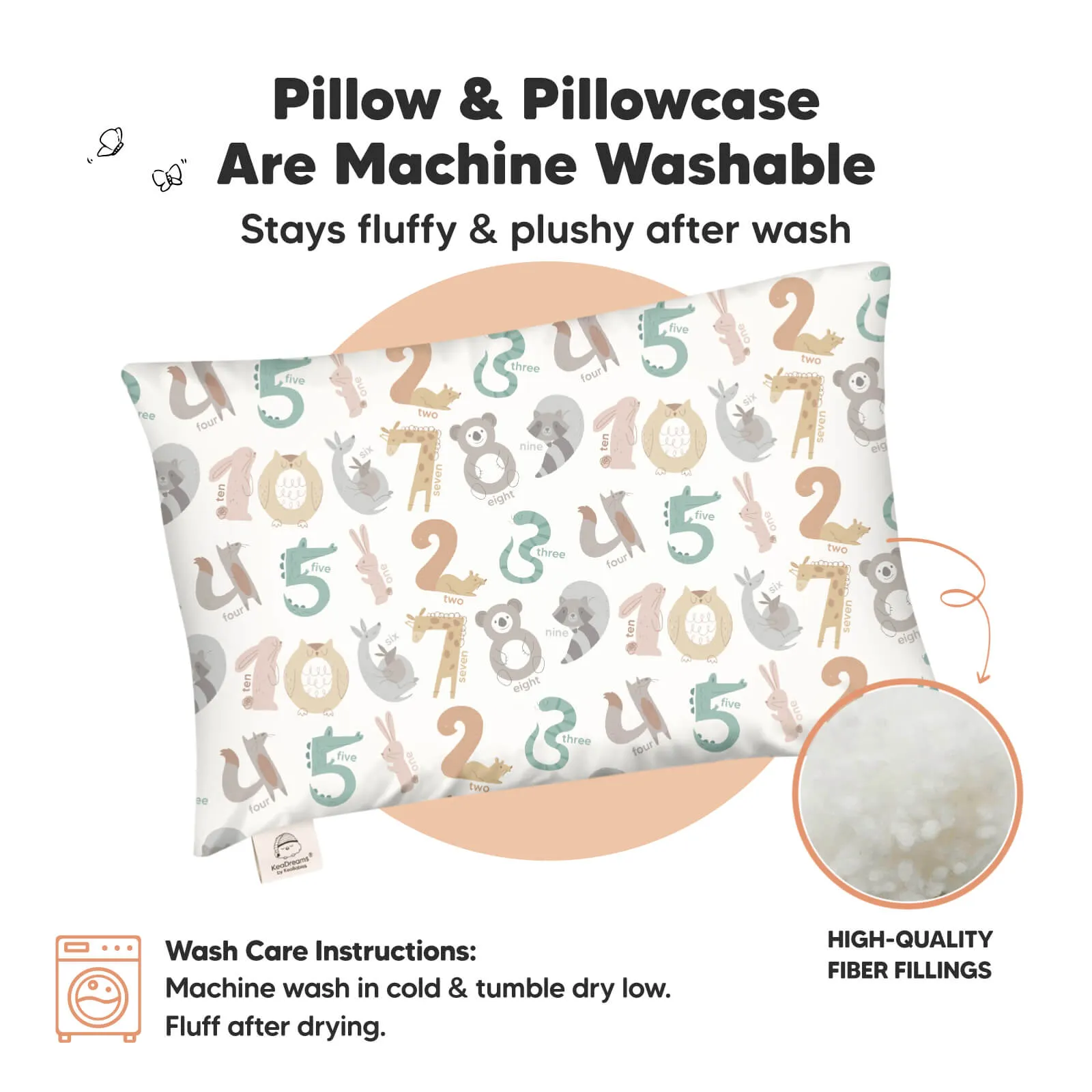Jumbo Toddler Pillow with Pillowcase (Wild Count)
