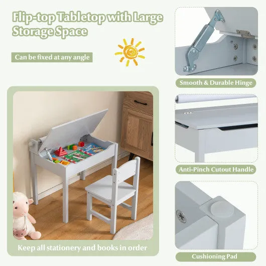 Kids Art Table and Chair Set With Drawer Paper Roll and 2 Markers-White