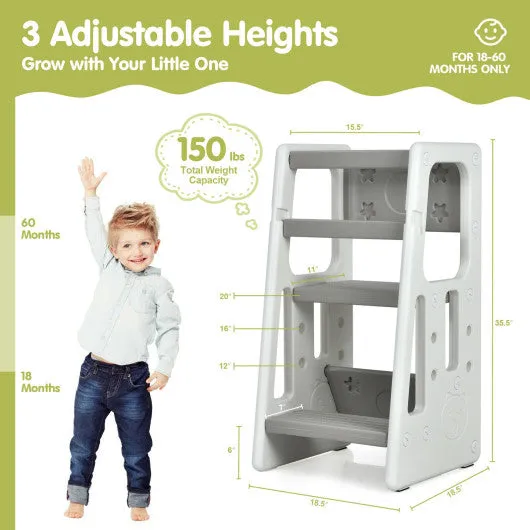 Kids Kitchen Step Stool With Double Safety Rails -Gray
