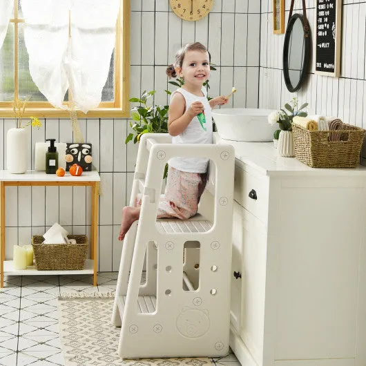 Kids Kitchen Step Stool With Double Safety Rails -Gray