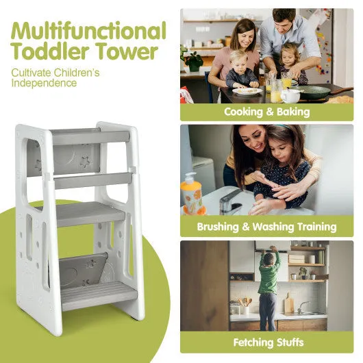 Kids Kitchen Step Stool With Double Safety Rails -Gray