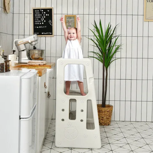 Kids Kitchen Step Stool With Double Safety Rails -Gray