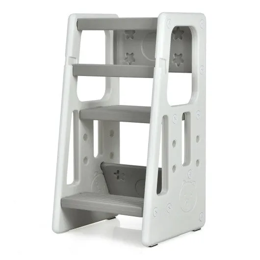 Kids Kitchen Step Stool With Double Safety Rails -Gray