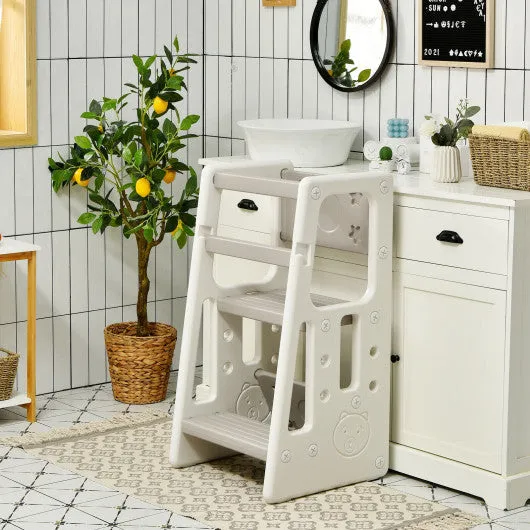 Kids Kitchen Step Stool With Double Safety Rails -Gray