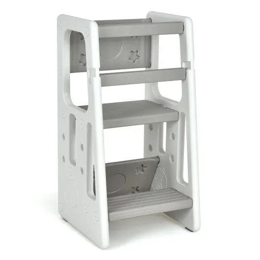 Kids Kitchen Step Stool With Double Safety Rails -Gray
