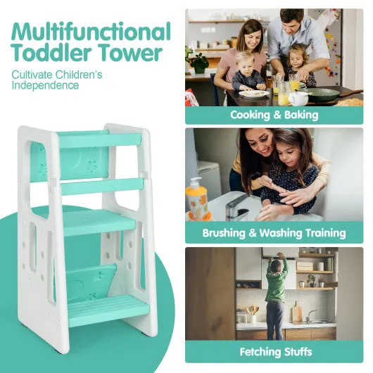 Kids Kitchen Step Stool With Double Safety Rails-Green
