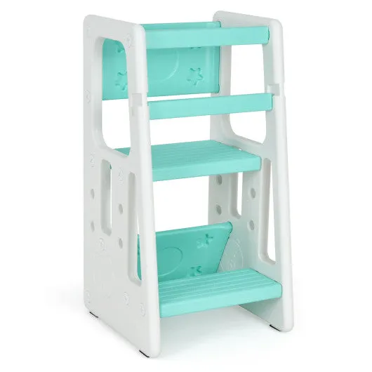 Kids Kitchen Step Stool With Double Safety Rails-Green