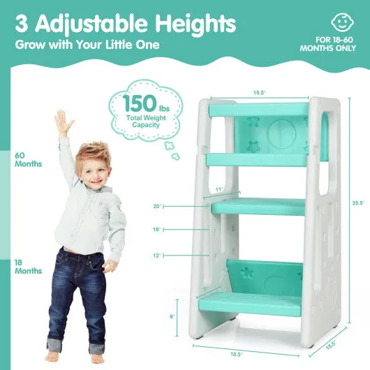 Kids Kitchen Step Stool With Double Safety Rails-Green