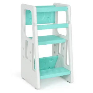 Kids Kitchen Step Stool With Double Safety Rails-Green