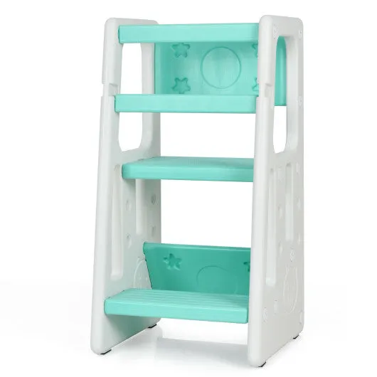 Kids Kitchen Step Stool With Double Safety Rails-Green